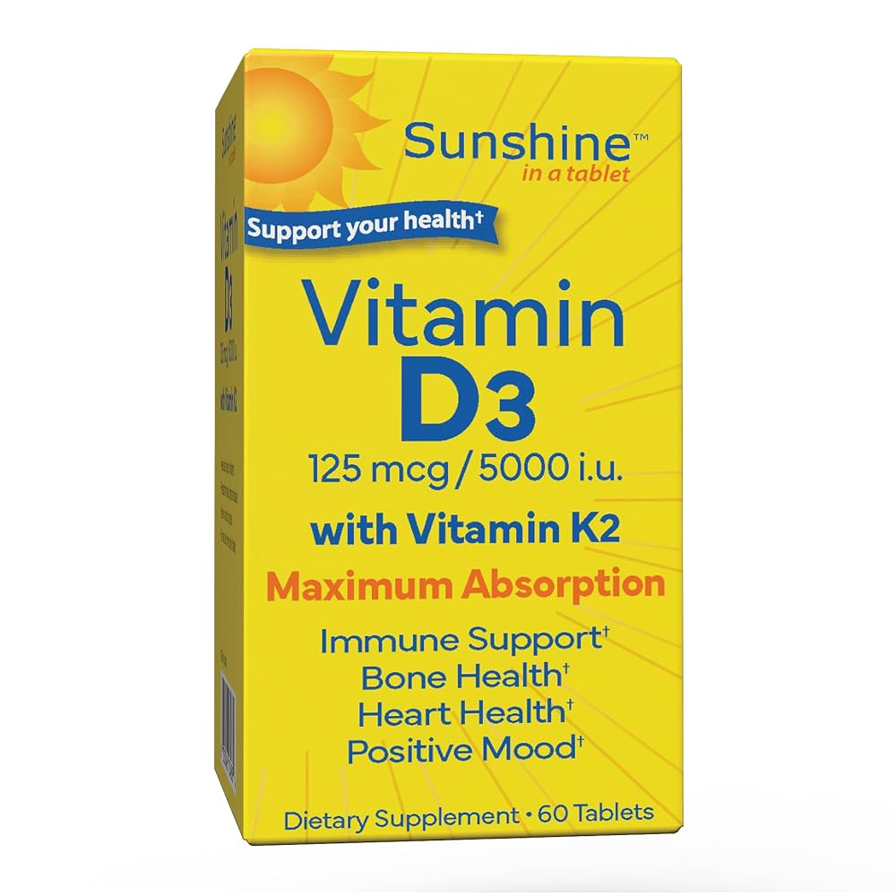 Sunshine Vitamin D3 with K2 5000 IU - 60 Tablets