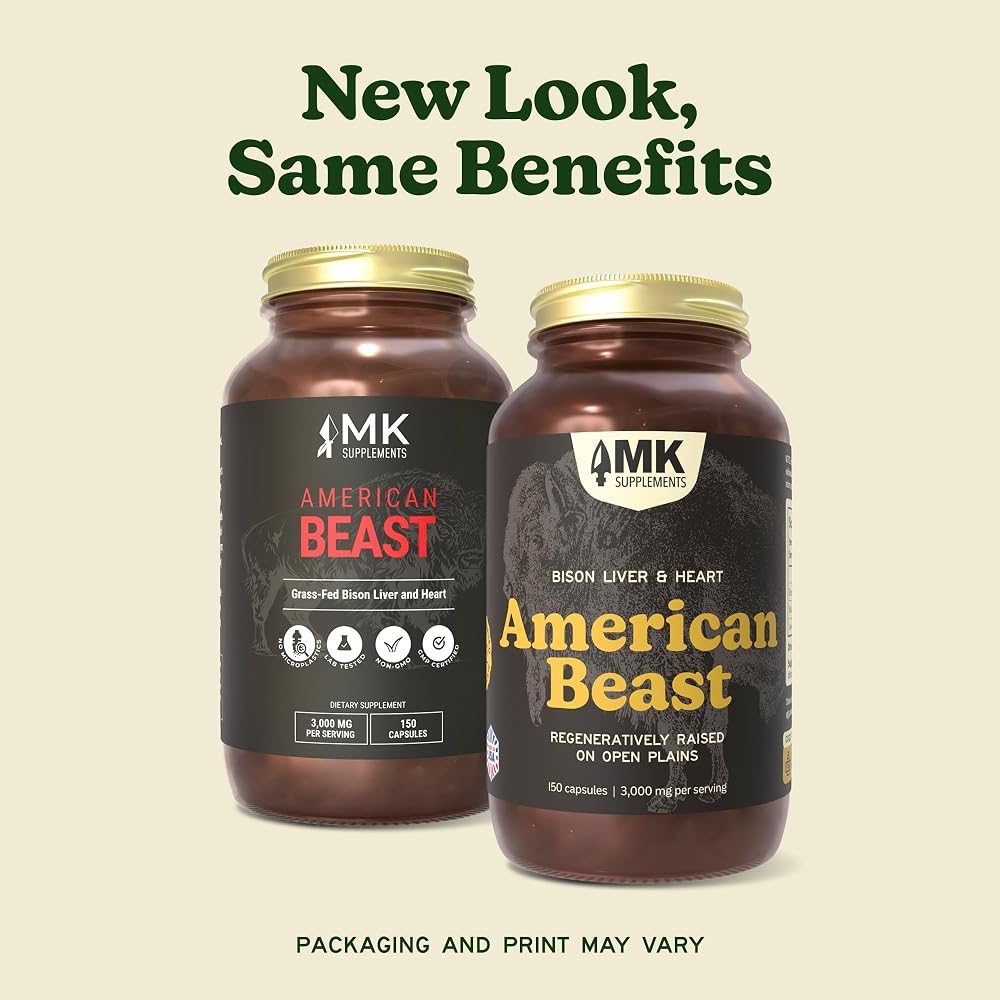MK Supplements Grass-Fed Beef & Bison Organ Capsules, Made in USA