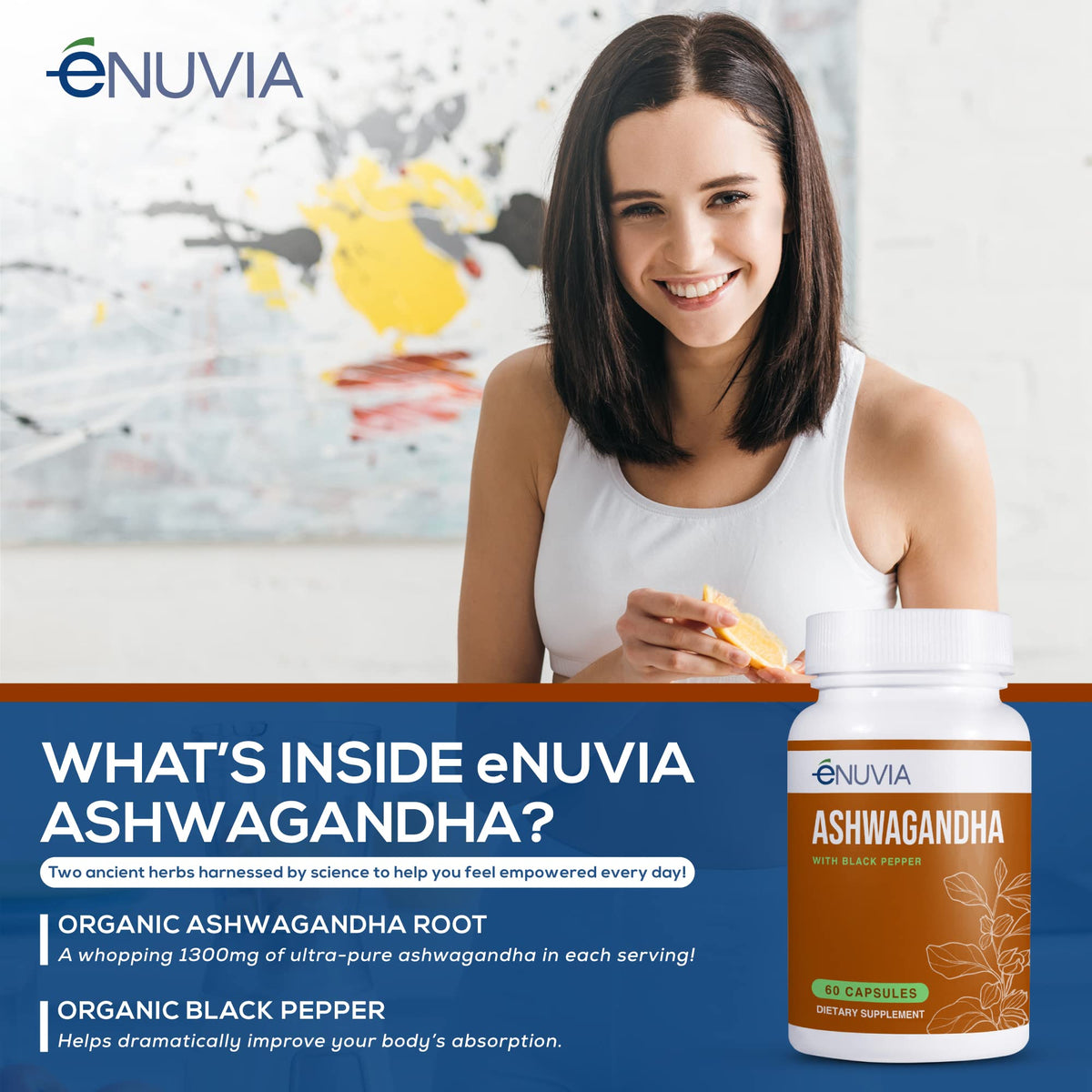 Enuvia Ashwagandha Supplement Stress Relief - 60 Capsules - image 5