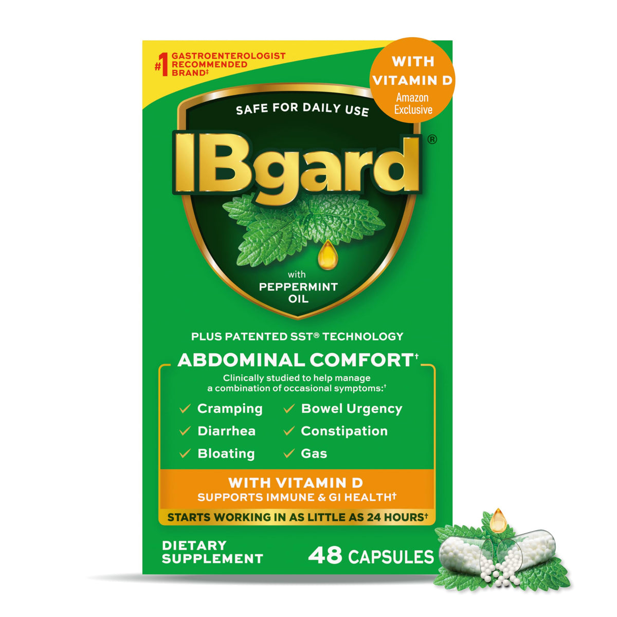 IBgard with Vitamin D Peppermint Oil Capsules - 48 Count