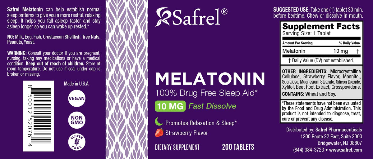 Safrel Melatonin 10 mg Fast Dissolve Tablets Sleep Support - 200 Count - image 4