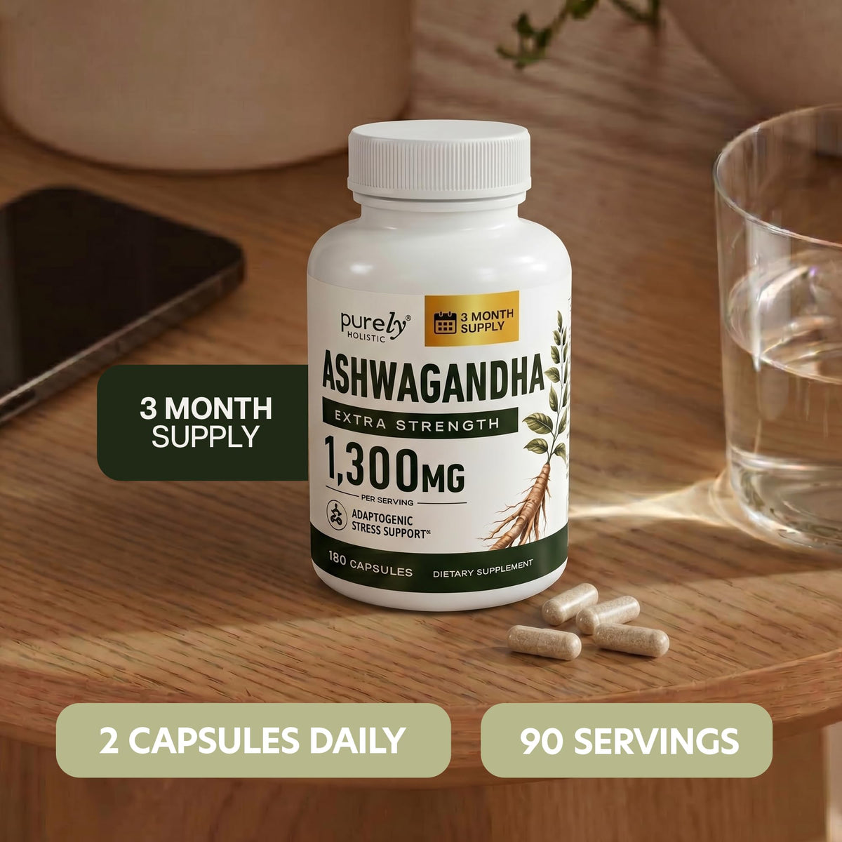 Purely Holistic Ashwagandha Extra Strength 1300mg Organic Root - 180 Capsules - image 7