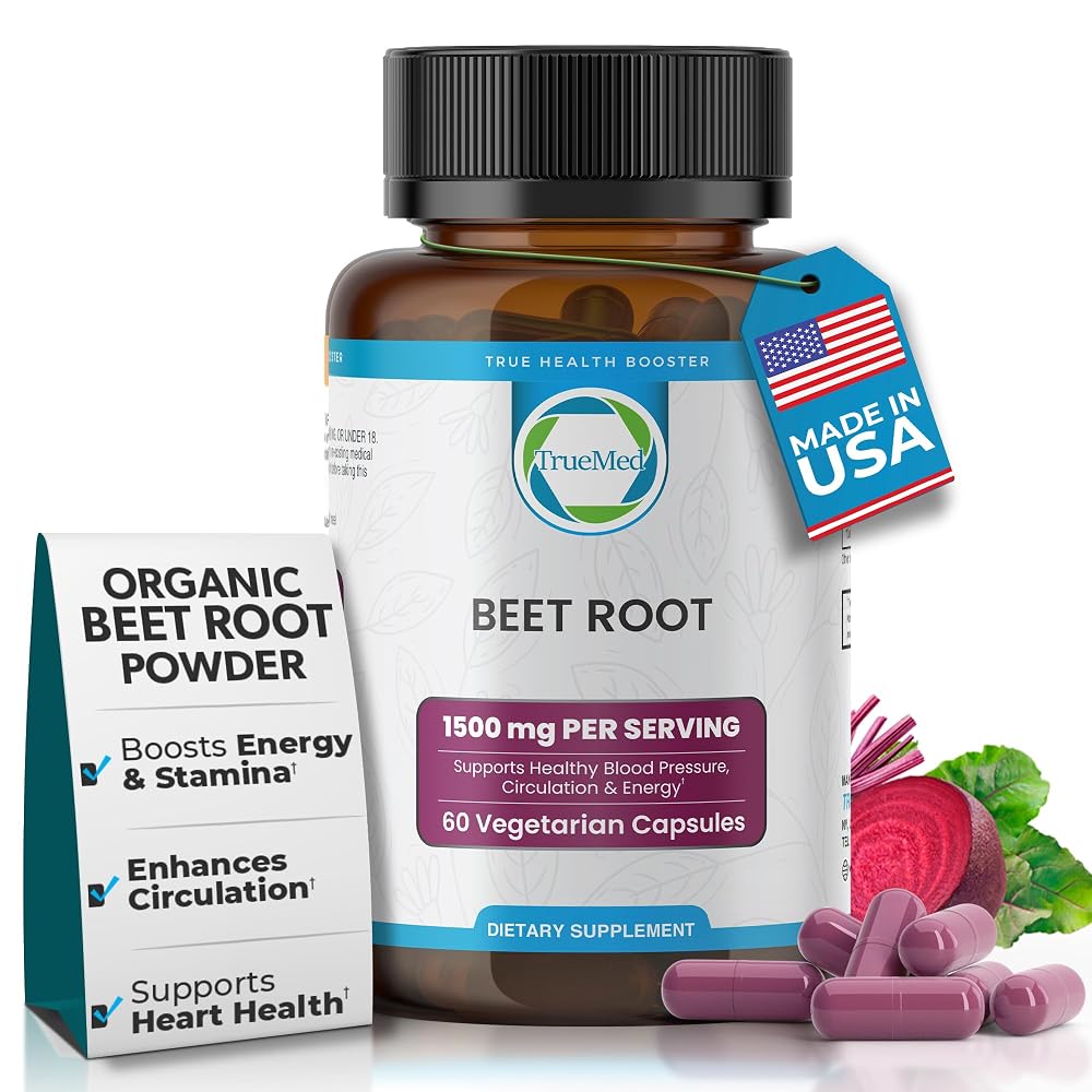 TRUEMED Organic Beet Root Capsules 1500mg Circulation Support - 60 Count