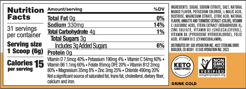 SOS Hydration Electrolyte Powder Drink Mix