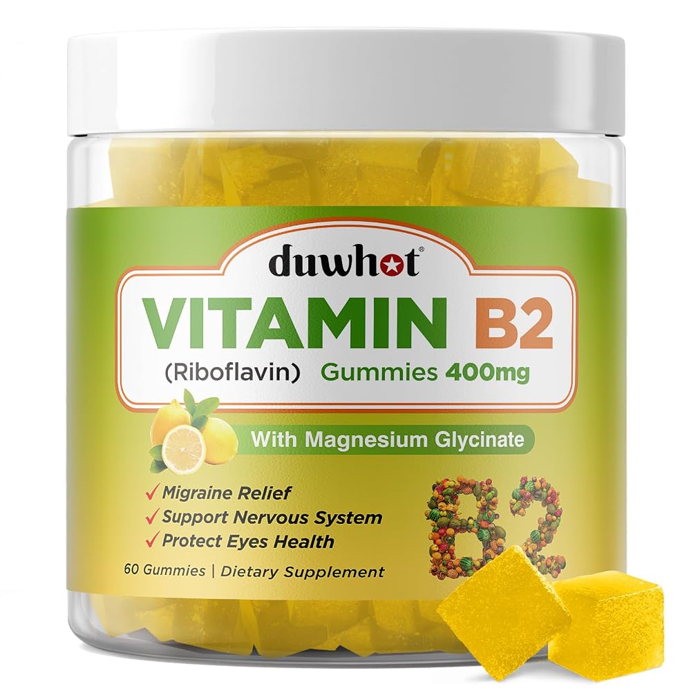 duwhot Vitamin B2 Gummies with Magnesium 400mg - 60 Gummies