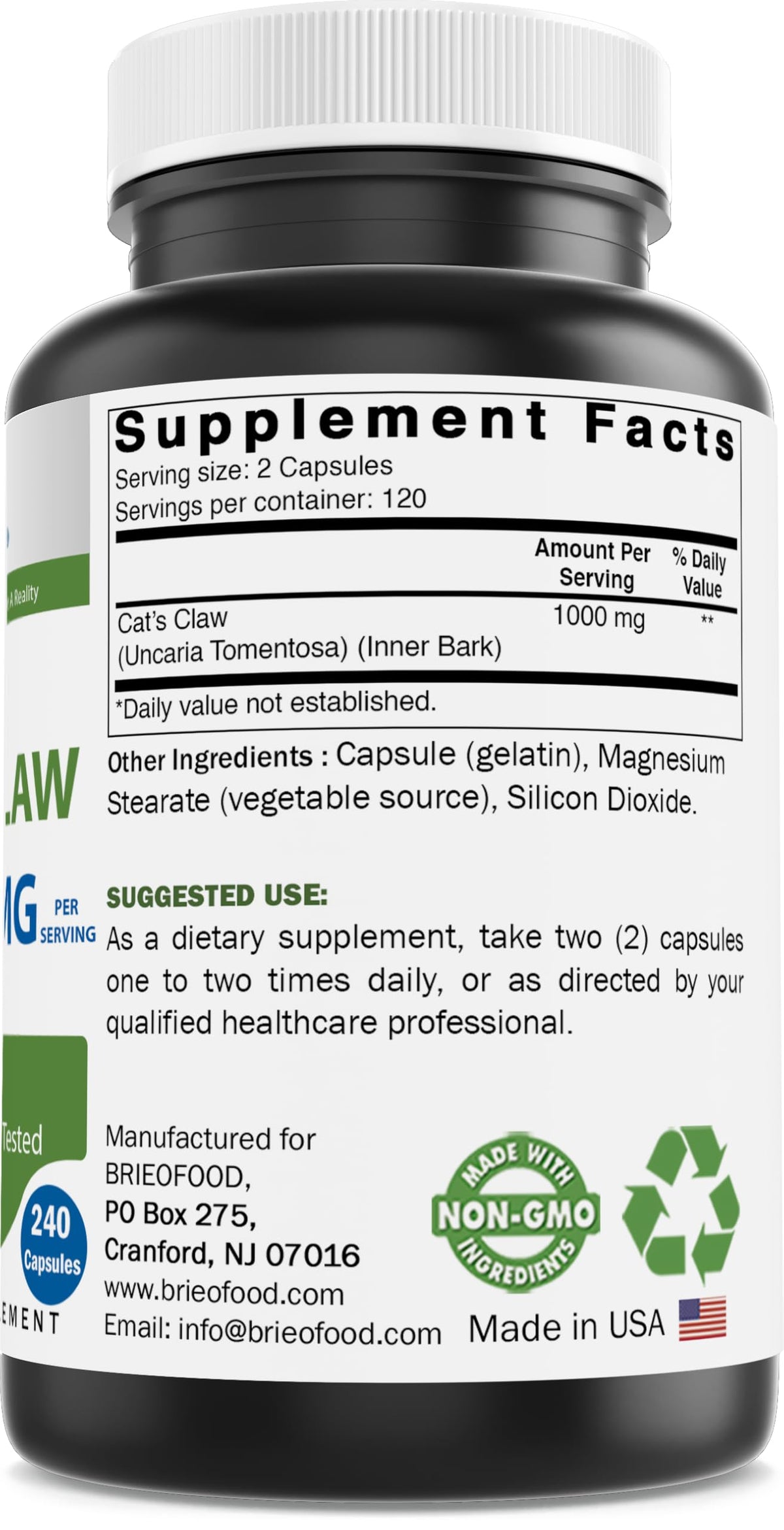 Brieofood Cat's Claw 1000 mg - 240 Capsules - image 2