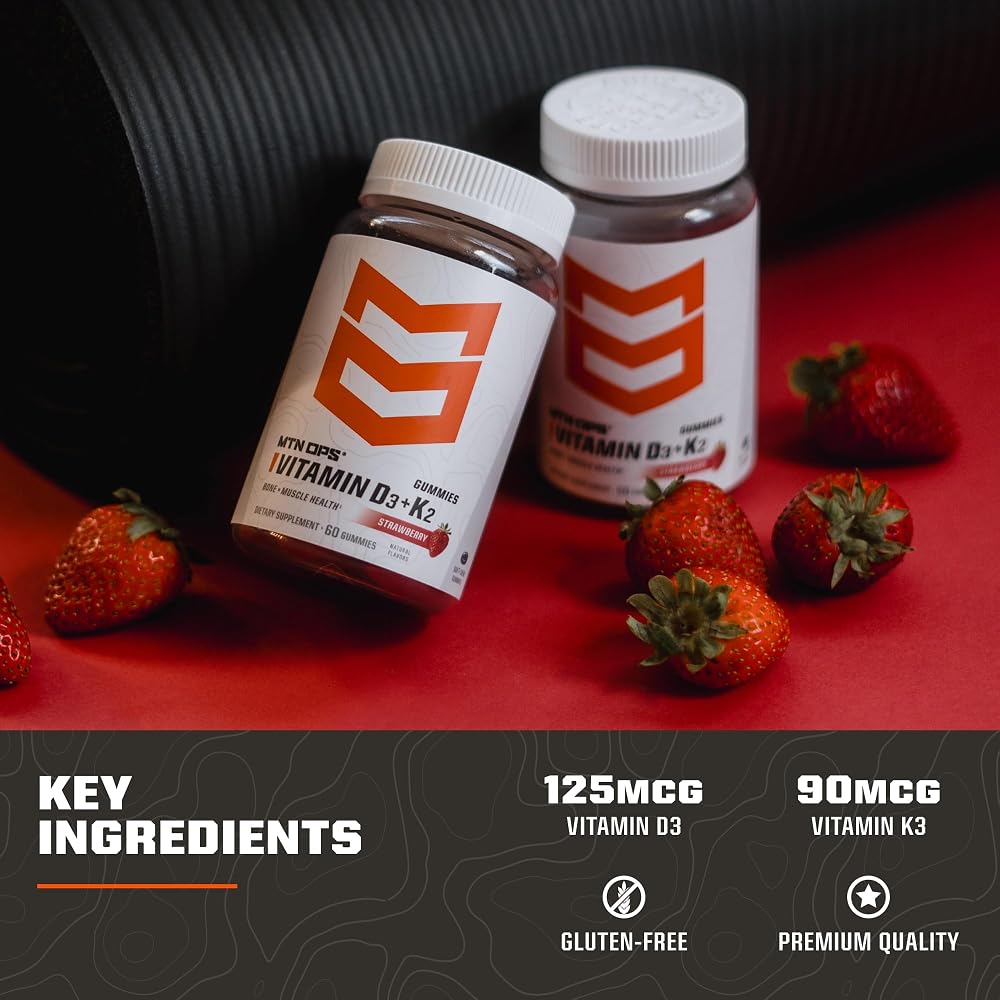 MTN OPS Vitamin D3 + K2 Gummies with MK7, Strawberry - 60 Count - image 4