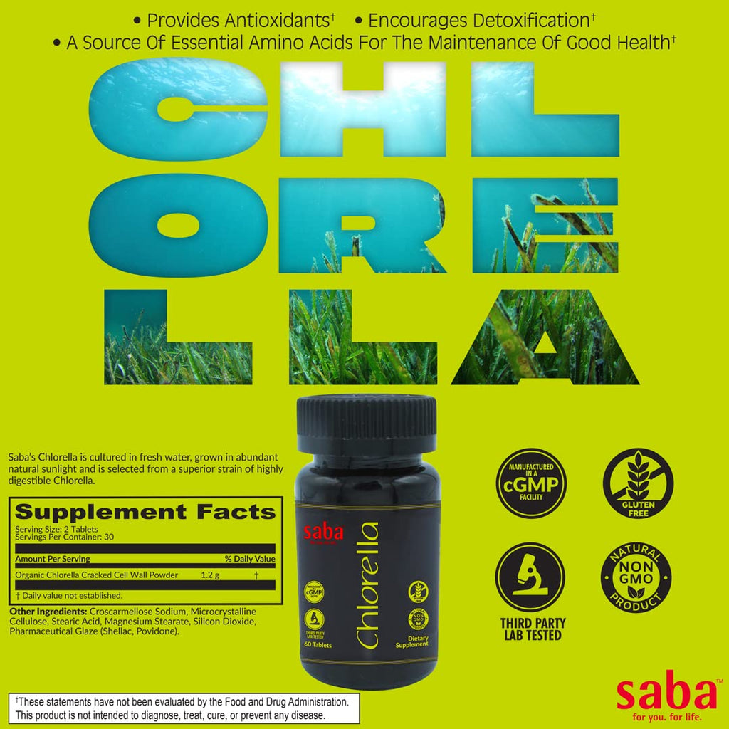 Saba Chlorella Organic Tablets with Cracked Cell Wall - 60 Tablets - image 5