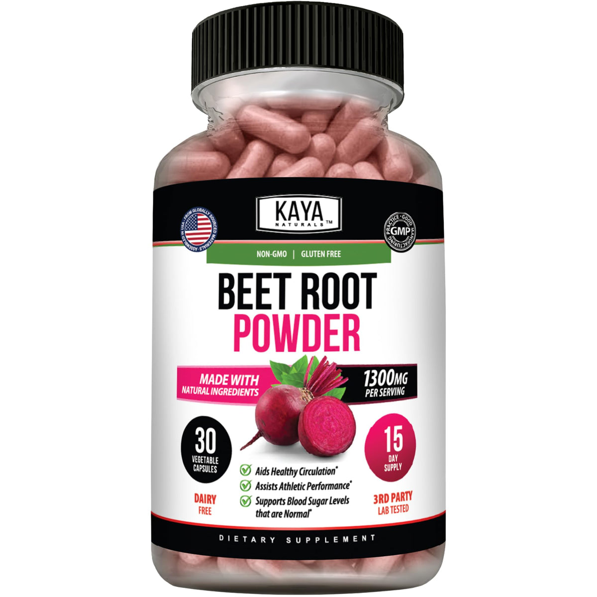 Kaya Naturals Beet Root Powder 1300 mg - 30 Capsules