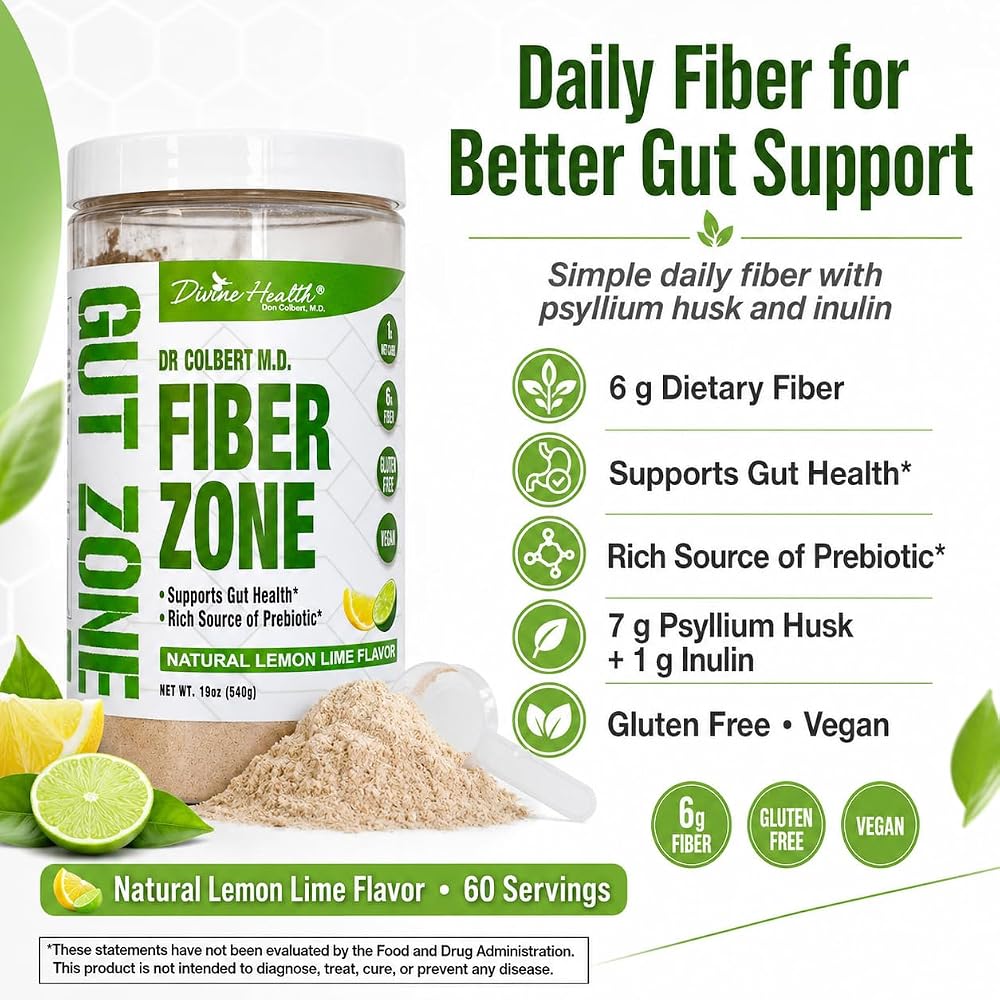 Divine Health Fiber Zone Powder Lemon-Lime - 60 Servings - image 2