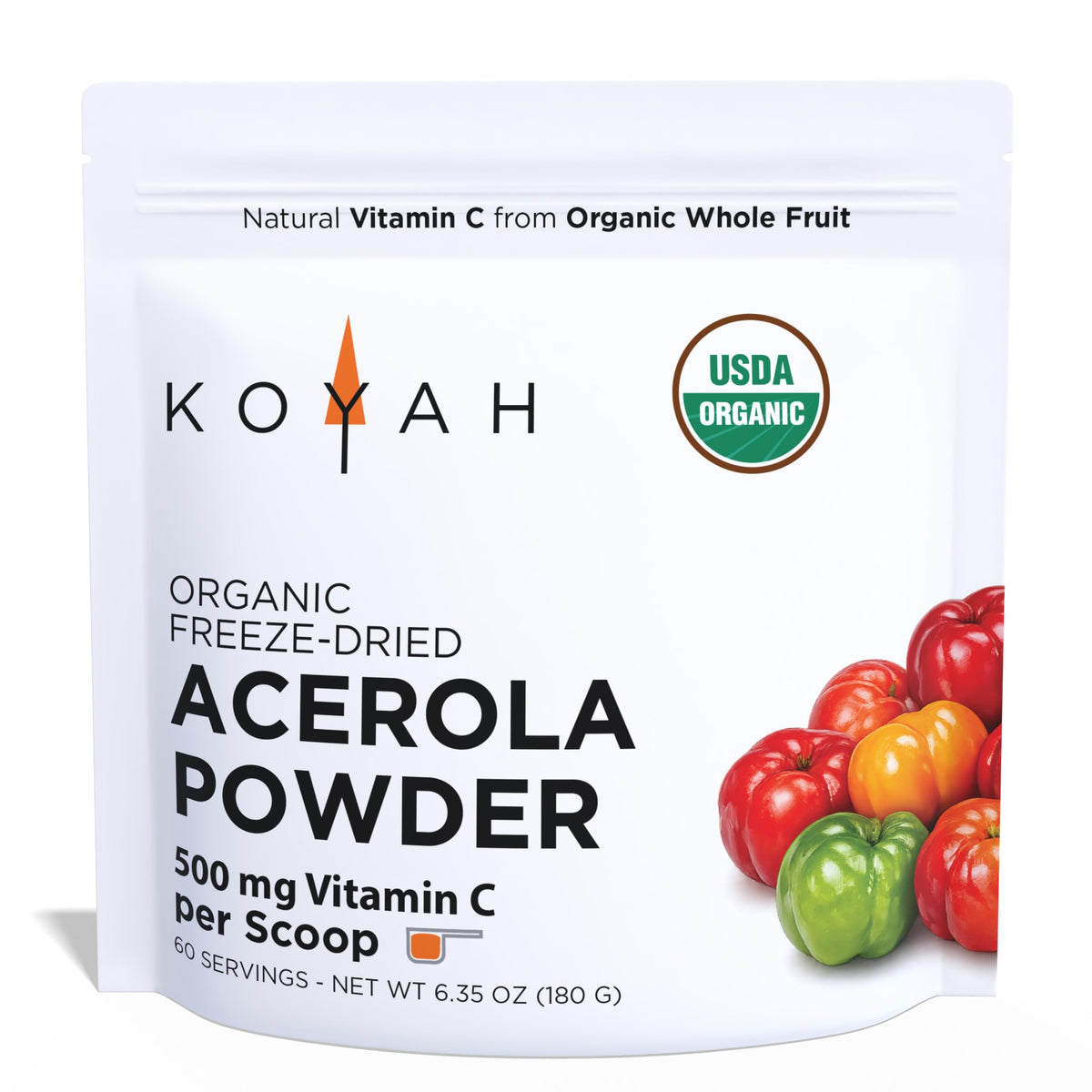 KOYAH Organic Acerola Powder Freeze-Dried Vitamin C - 60 Servings