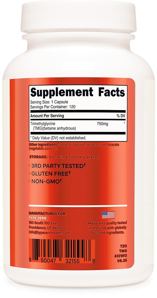 Type Zero Clean TMG Trimethylglycine 750mg - 120 Capsules - image 4