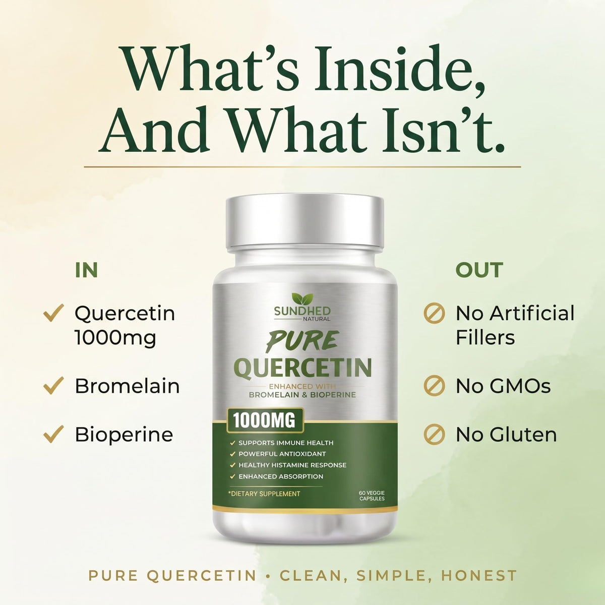 Sundhed Natural Quercetin with Bromelain & Bioperine - 60 Capsules - image 5