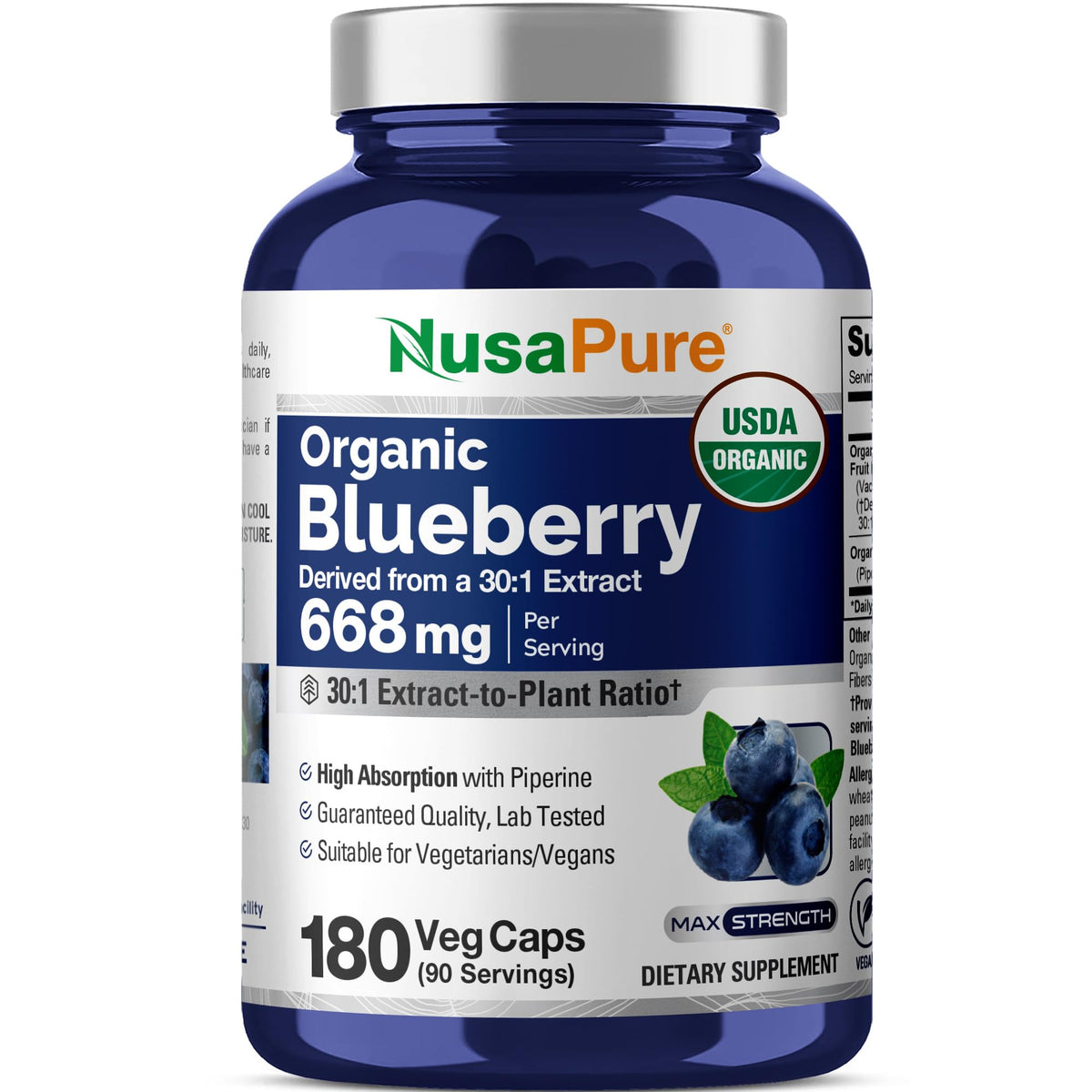 NusaPure Organic Blueberry Vegan - 180 Vegetarian Capsules