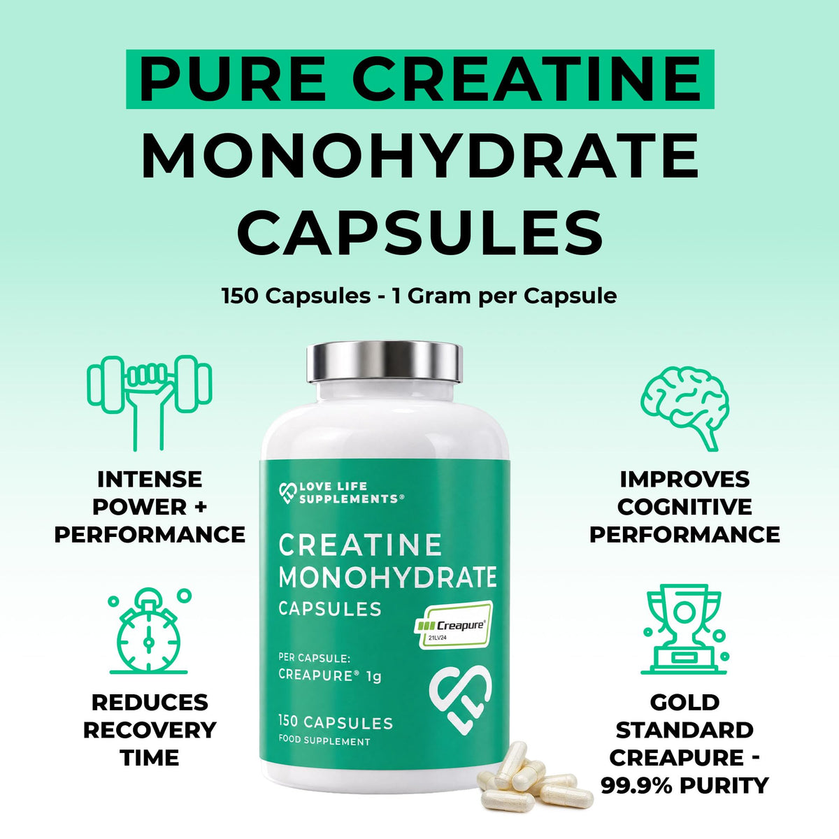 Love Life Supplements Creapure Creatine Monohydrate - 150 Capsules - image 2