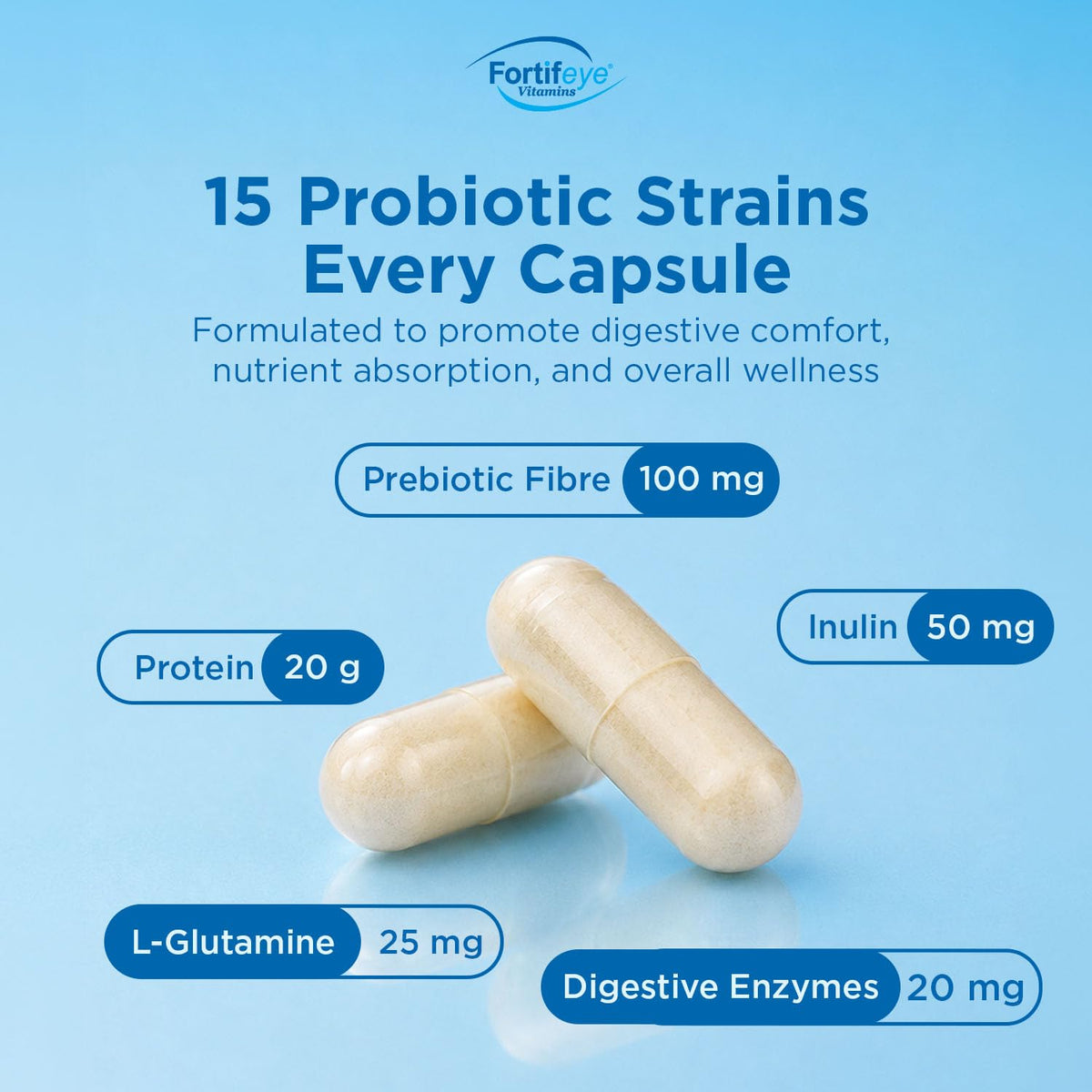 Fortifeye Probiotic Bacteria Vegan Supplement with Digestive Enzymes - image 3