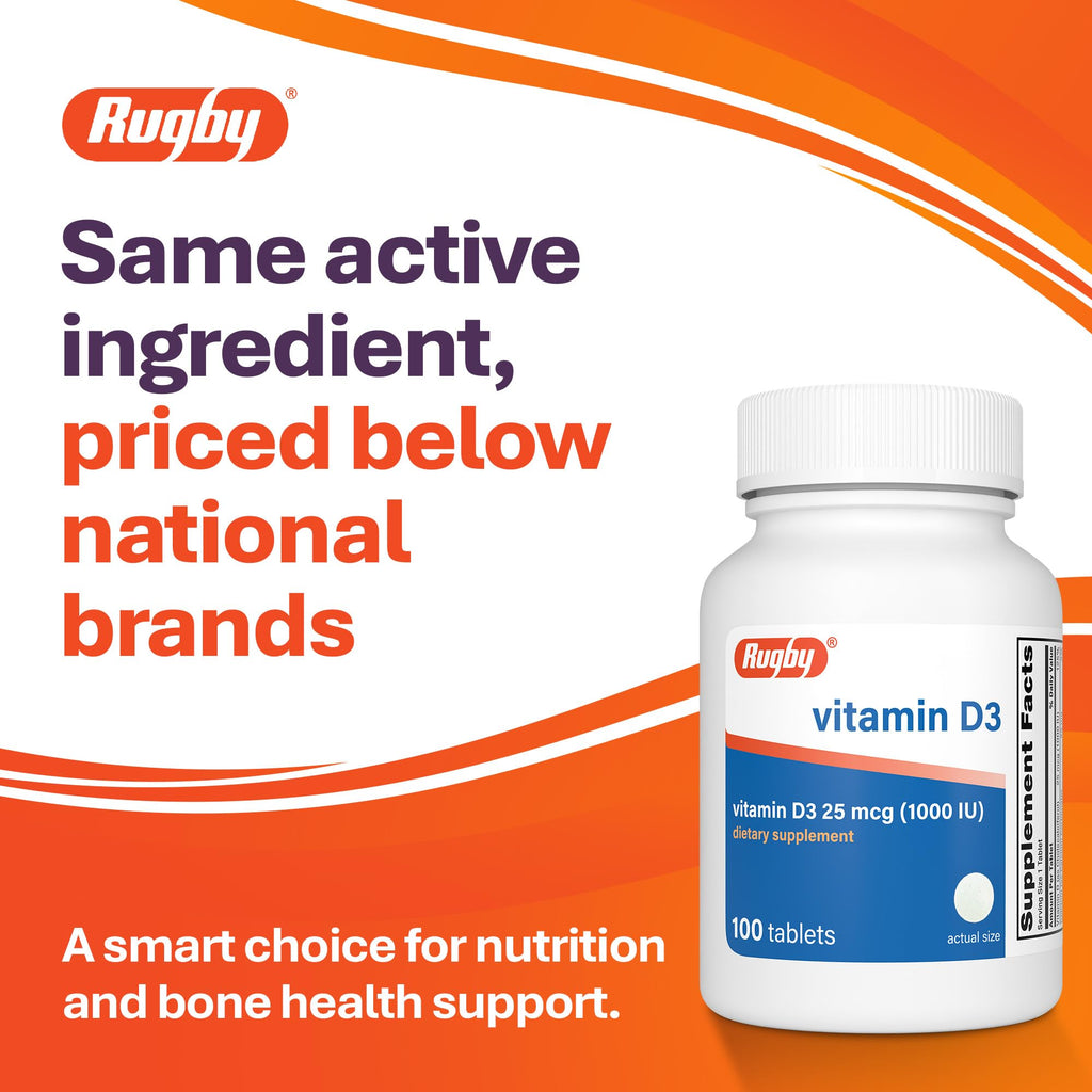 Rugby Vitamin D3 25 mcg (1,000 IU) - 100 Tablets - image 2