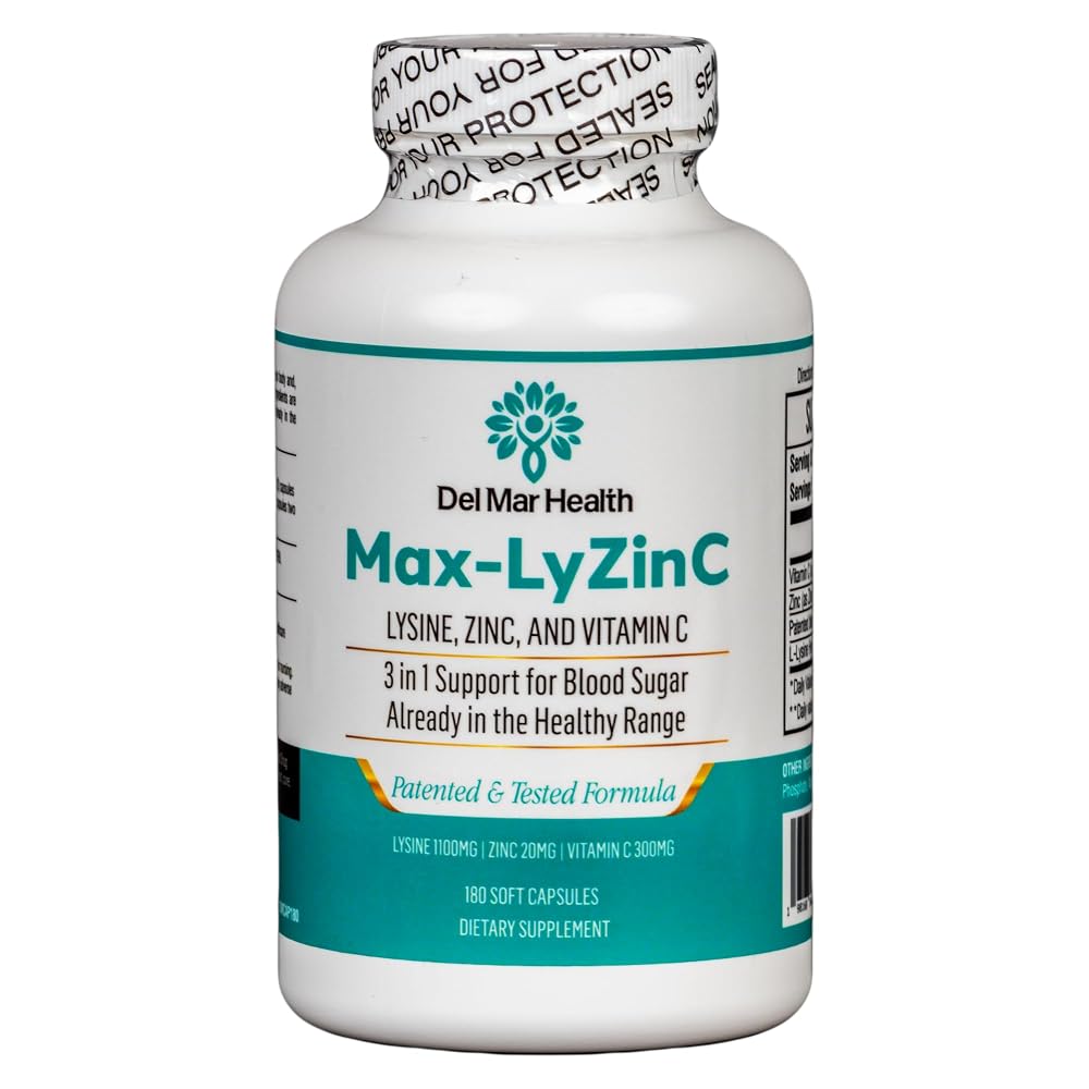 Del Mar Health Max-LyZinC L-Lysine 1100mg Zinc Vitamin C - 180 Capsules