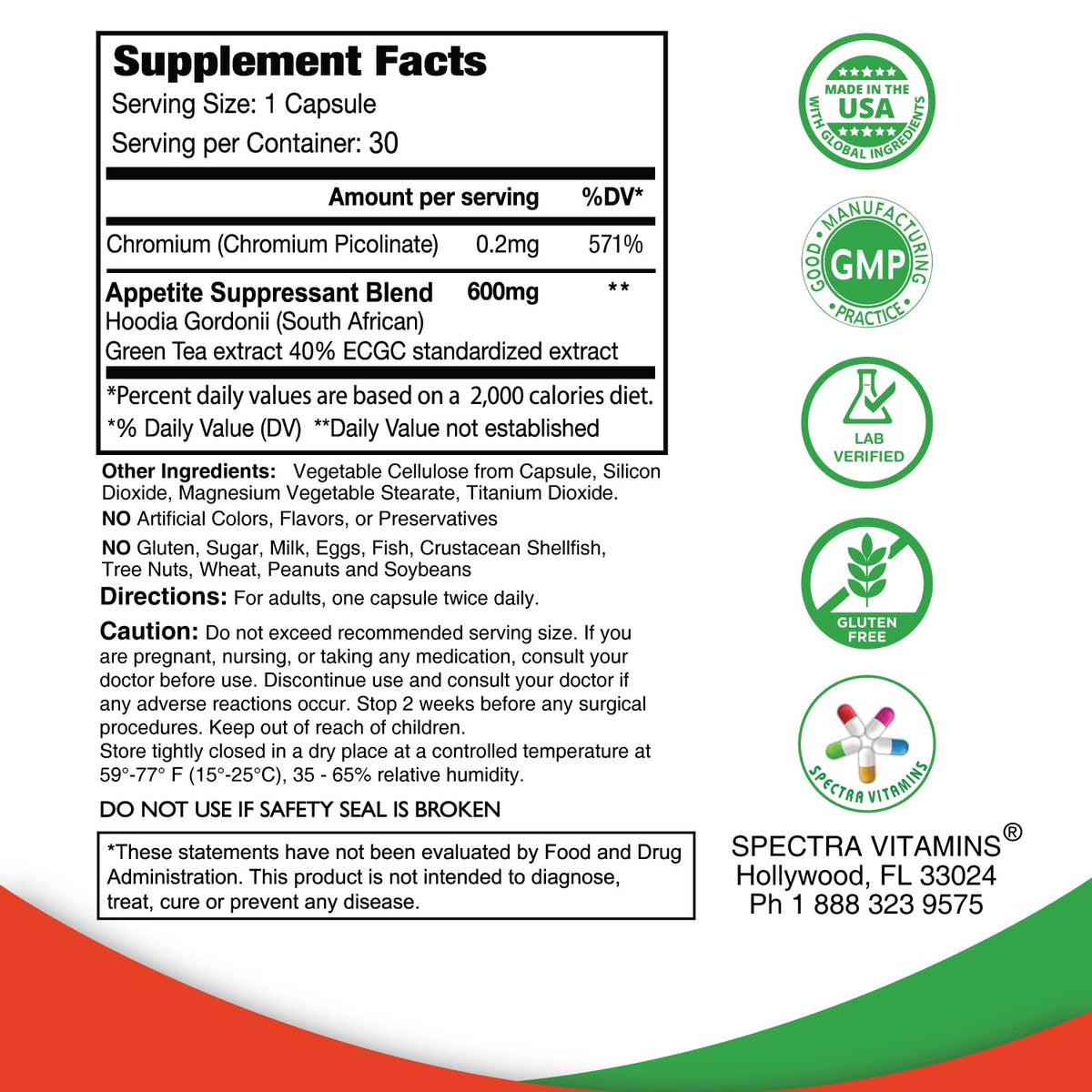 Spectra Vitamins Appetite SUPPRESSANT Natural Supplement to Help You