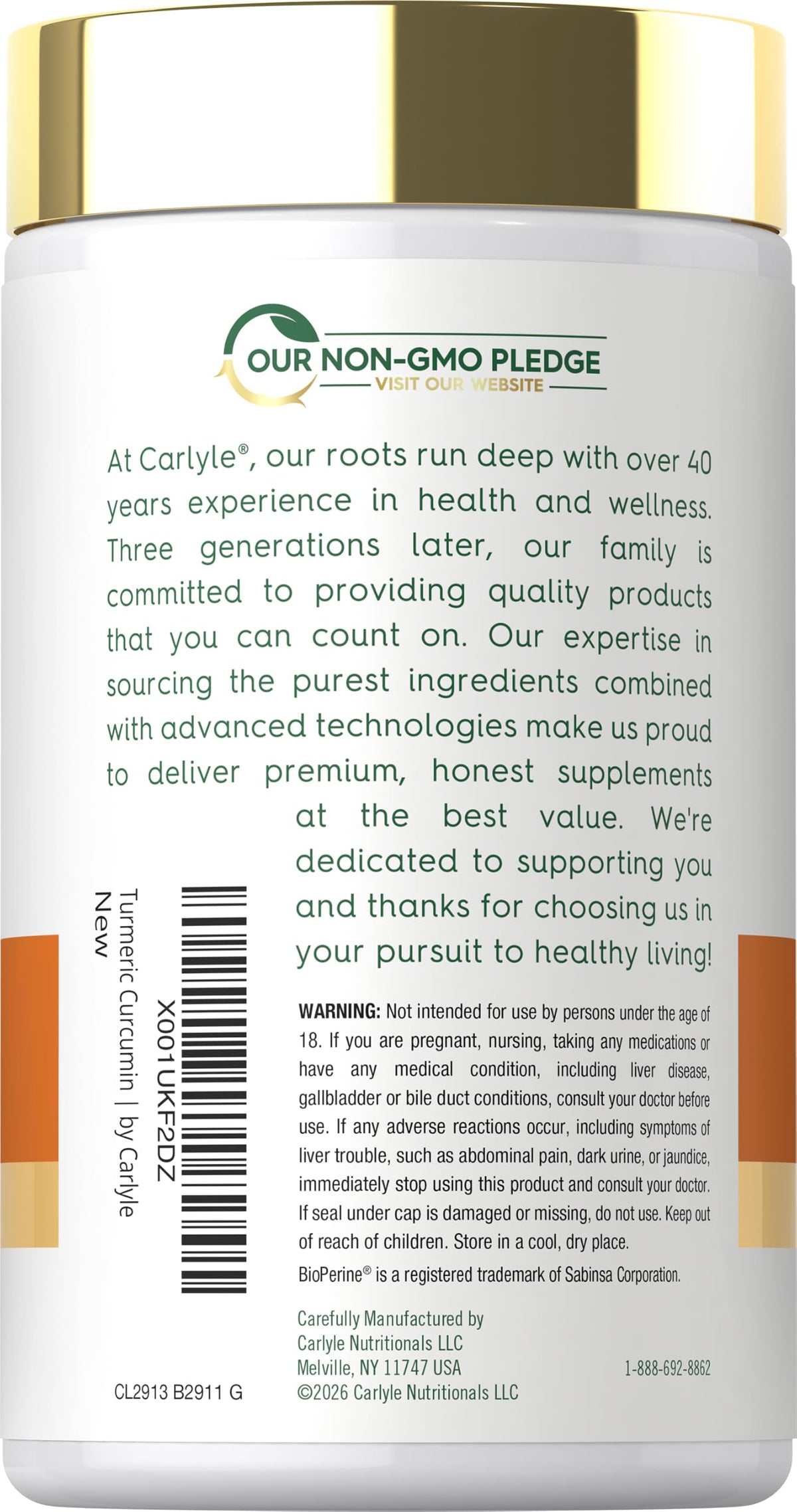 Carlyle Turmeric Curcumin Supplement with Black Pepper - 180 Capsules - image 3