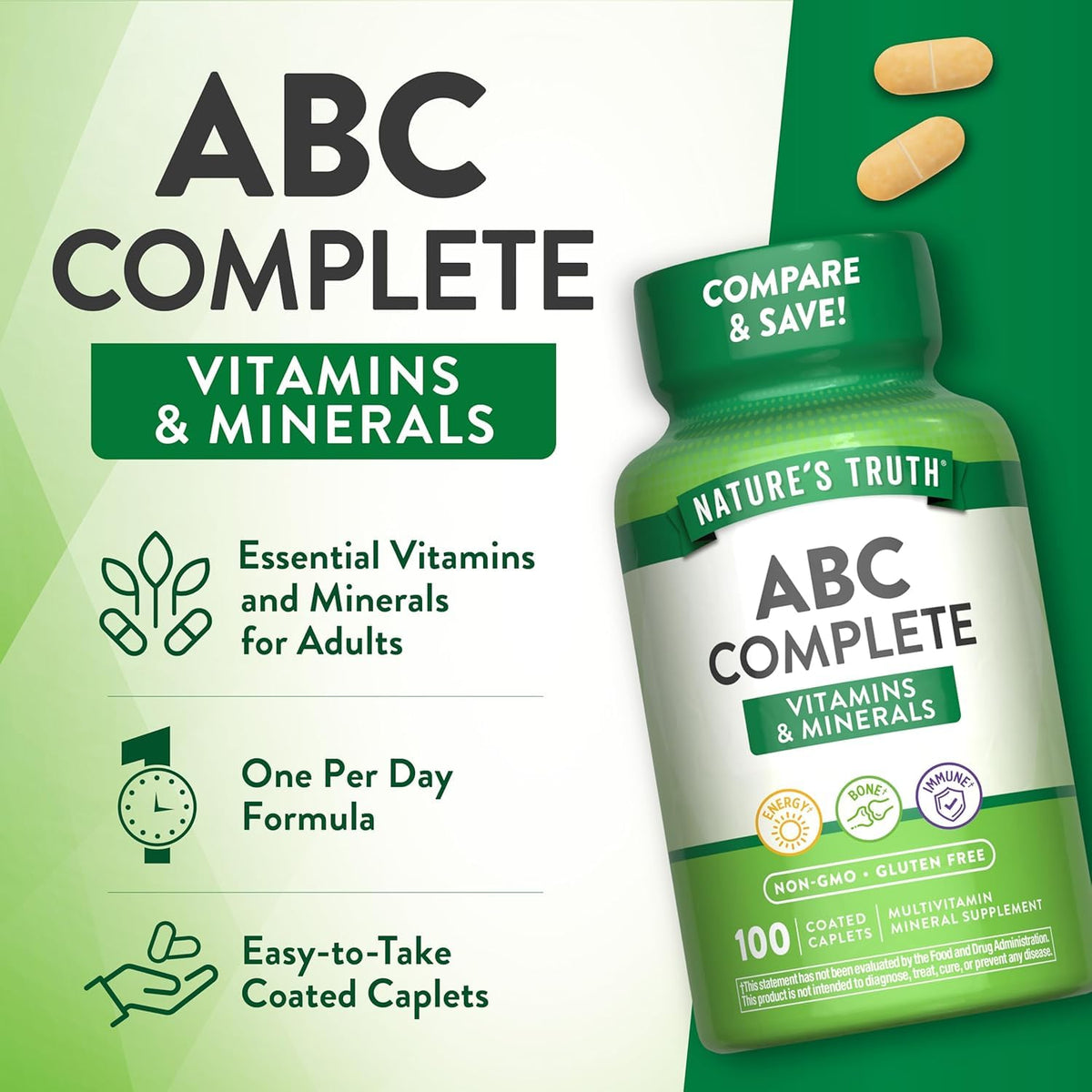 Nature's Truth ABC Complete Vitamins + Minerals Multivitamin - 100 Caplets - image 8
