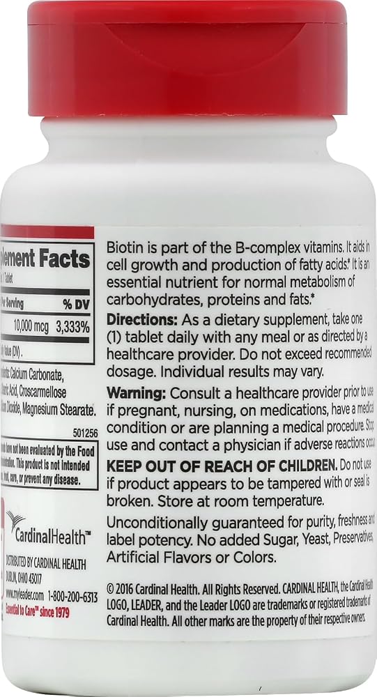 Leader Biotin Tablets 10,000 Mcg - 100 Tablets - image 3
