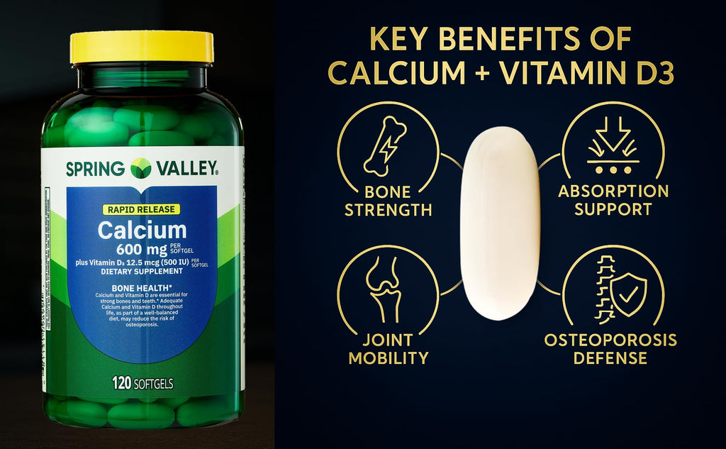 LUAL Spring Valley Calcium 600 mg + Vitamin D3 - 120 Softgels - image 7
