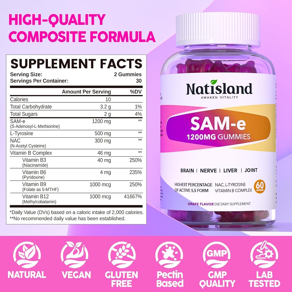 NATISLAND SAM-e with L-Tyrosine Gummies B-Complex - 60 Gummies - image 3
