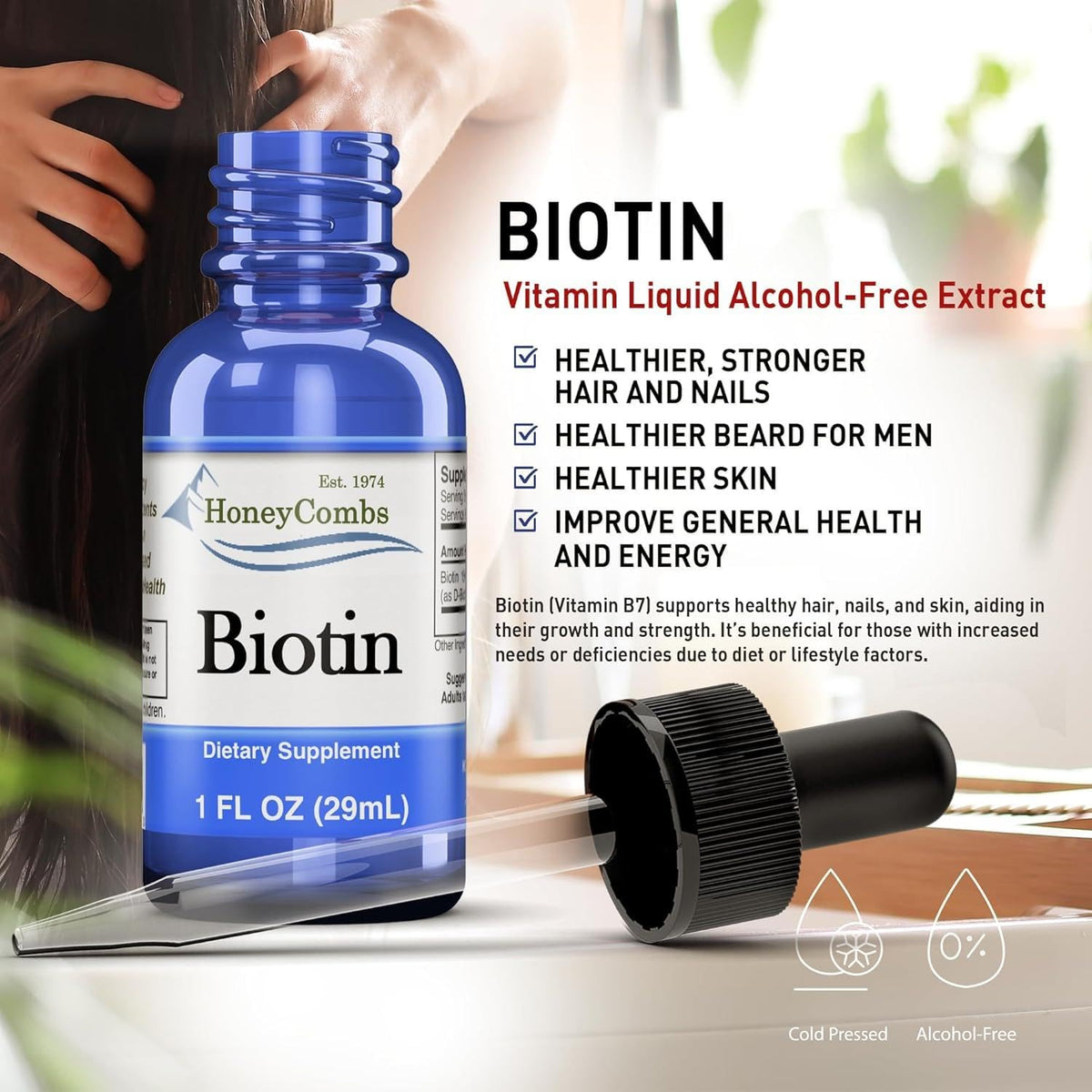 HoneyCombs Biotin B7 Liquid Drops Hair, Skin & Nails Support - 1 oz - image 3