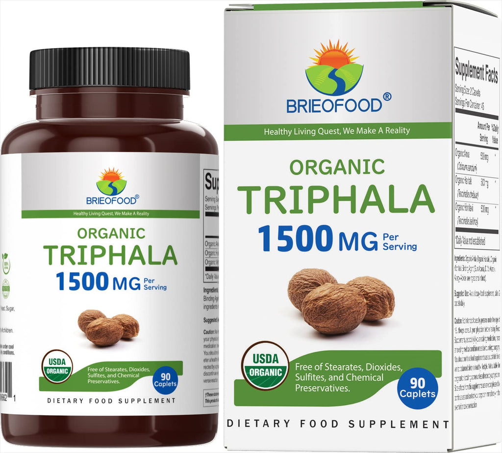 Brieofood Organic Triphala 1500mg - 90 Vegetarian Tablets