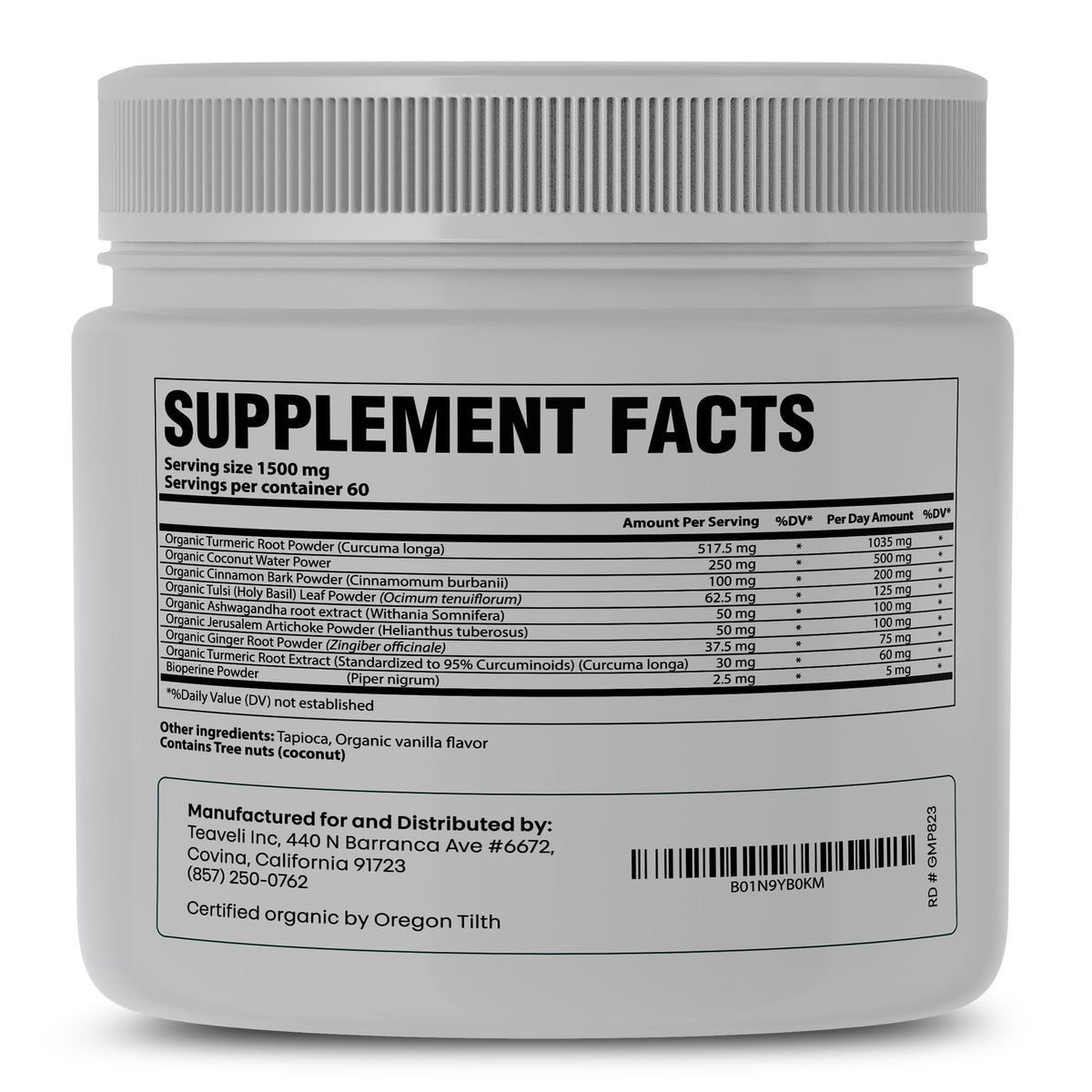 Teaveli Golden Milk Powder Organic with Turmeric & Ashwagandha - 30 Servings - image 2