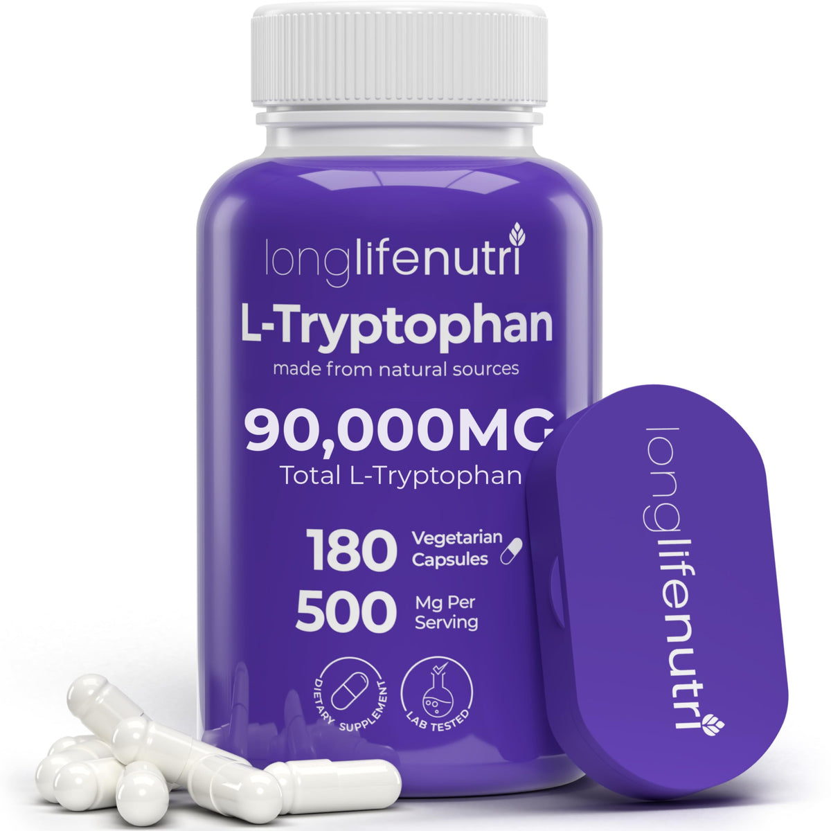 LongLifeNutri L-Tryptophan 500mg Sleep Support - 180 Vegetarian Capsules