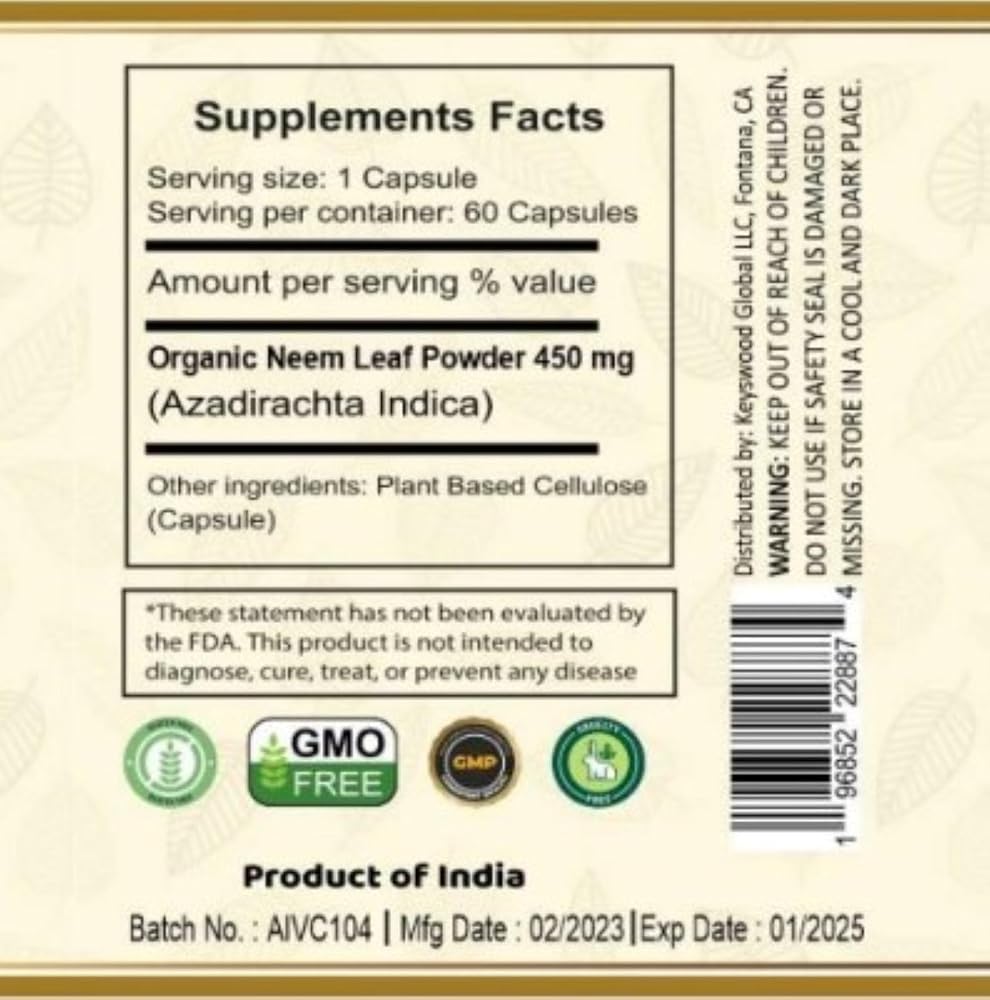 VedaSecrets Neem Capsules Organic Azadirachta Indica - 60 Vegetarian Capsules - image 4