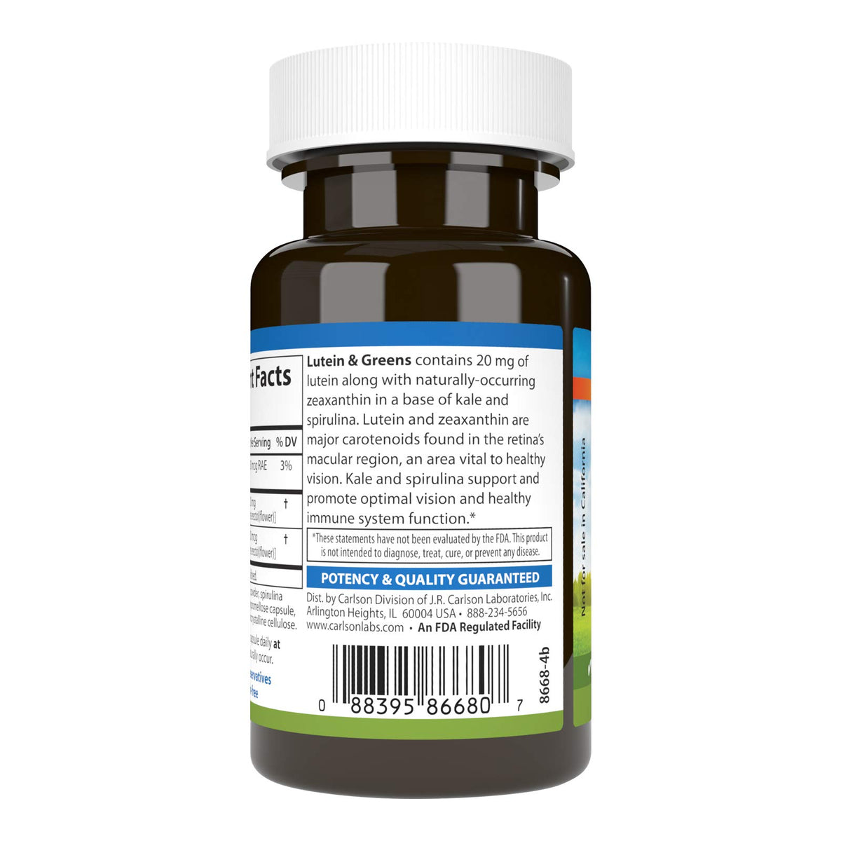 Carlson Lutein & Greens 20 mg Vision Support - 30 Vegetarian Capsules - image 3