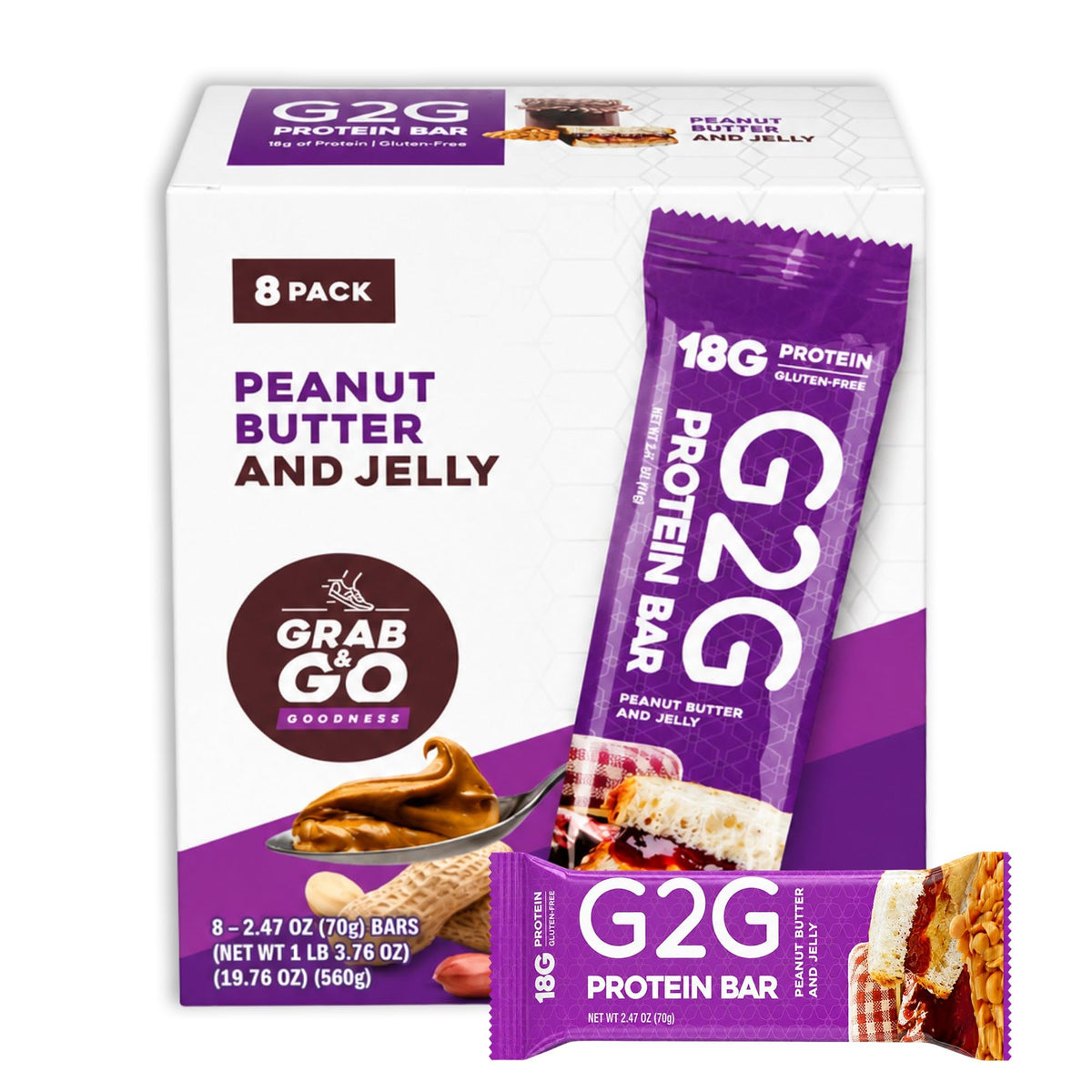 G2G Protein Bar Peanut Butter & Jelly - 8 Count