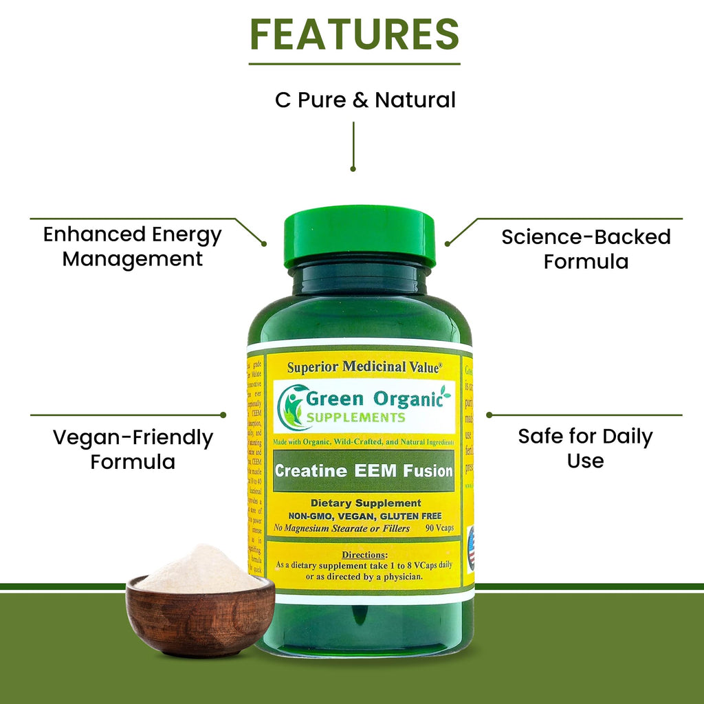 Green Organic Supplements Creatine EEM Fusion, 90 Vegetarian Capsules, High