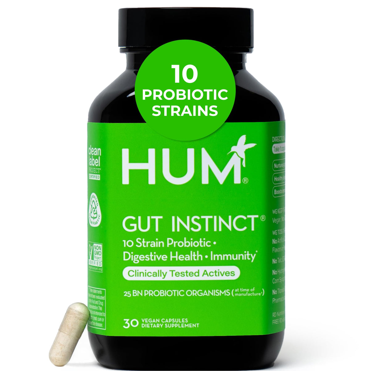 HUM Gut Instinct Daily Probiotic Digestive Support - 30 Capsules