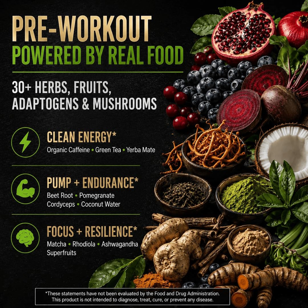Organic Muscle Pre Workout Powder Lemon Berry - 20 Servings - image 4