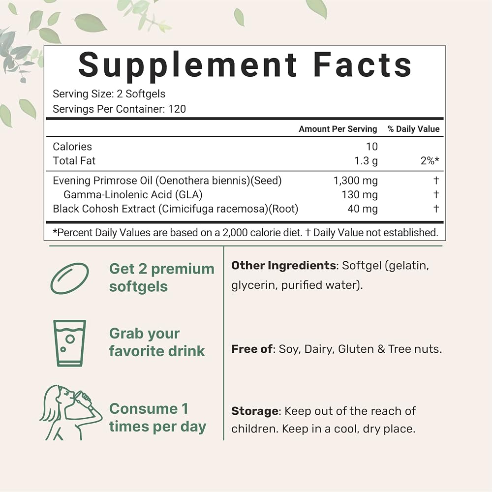 Micro Ingredients Evening Primrose Oil 1300mg - 240 Softgels - image 2
