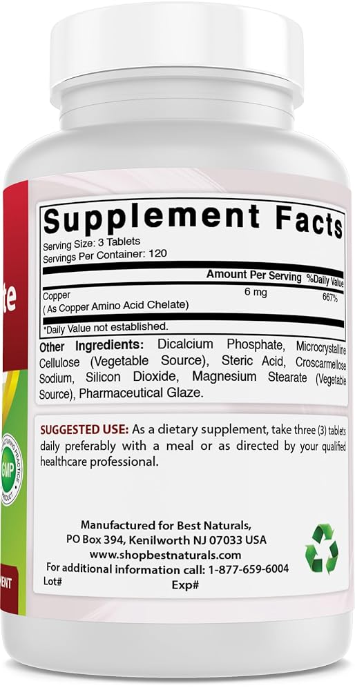 Best Naturals Copper Chelate 6 mg - 360 Tablets - image 3