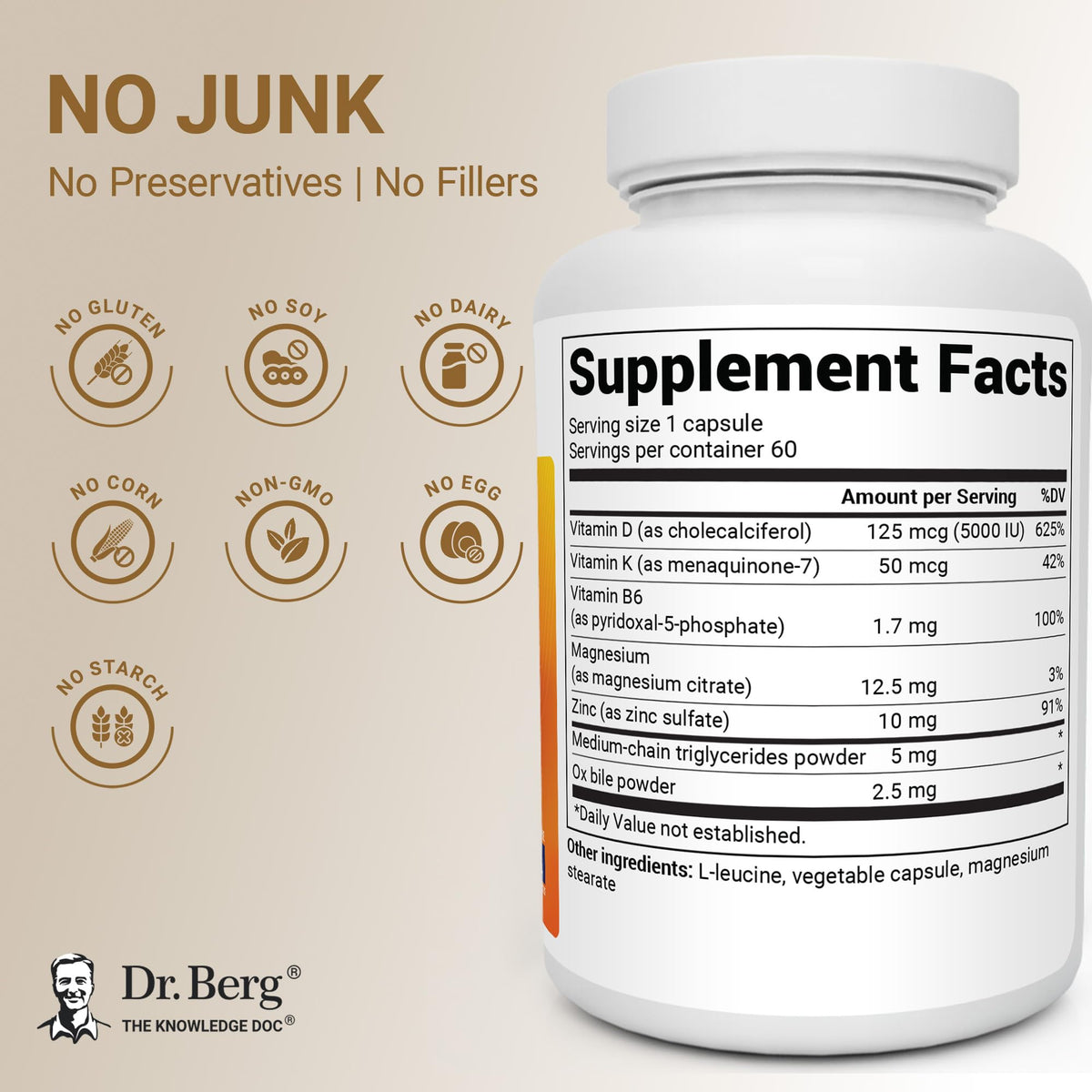 Dr. Berg 7-in-1 Vitamin D3 K2 5000 IU - 60 Capsules - image 3