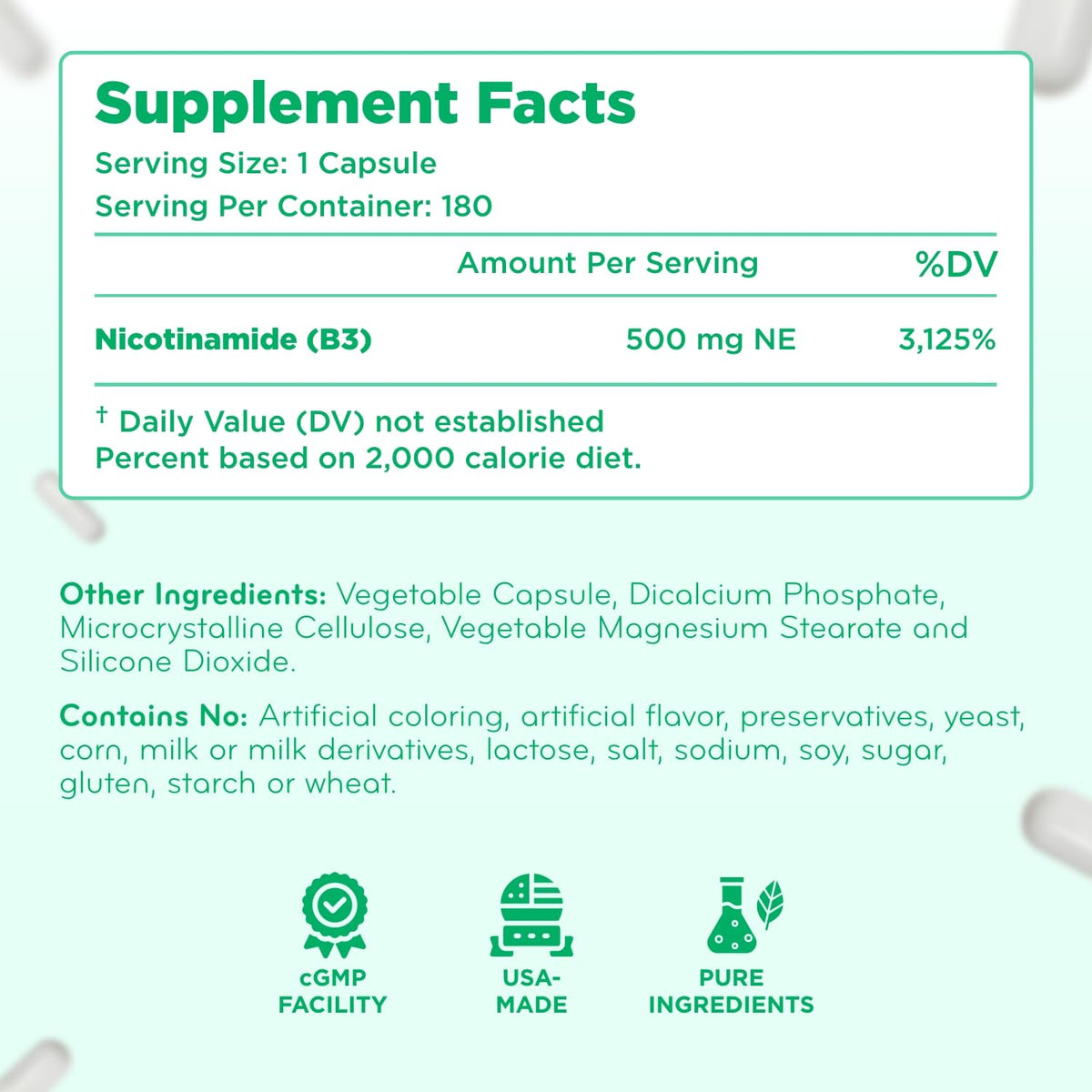 Clear Formulas Vitamin B3 Nicotinamide 500mg - High Absorption Form