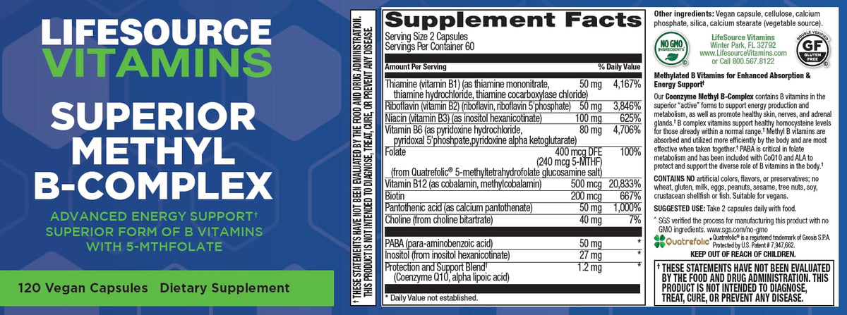 LifeSource Vitamins Superior Methyl-B Complex - 120 Capsules - image 5