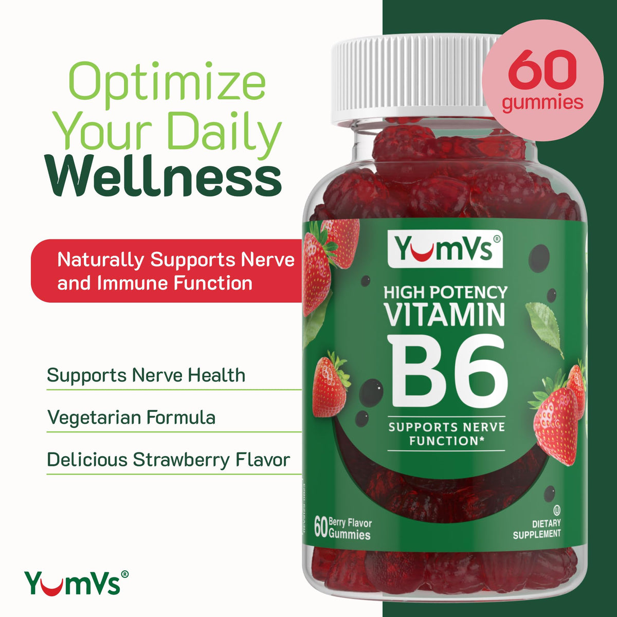 YUM-V'S Vitamin B6 Gummies 100 mg Strawberry - 60 Count - image 2
