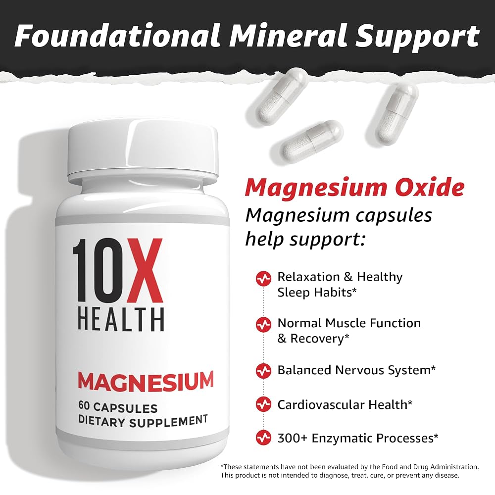 10X Health Magnesium Oxide Supplement for Sleep & Muscle Support - 60 Capsules - image 3