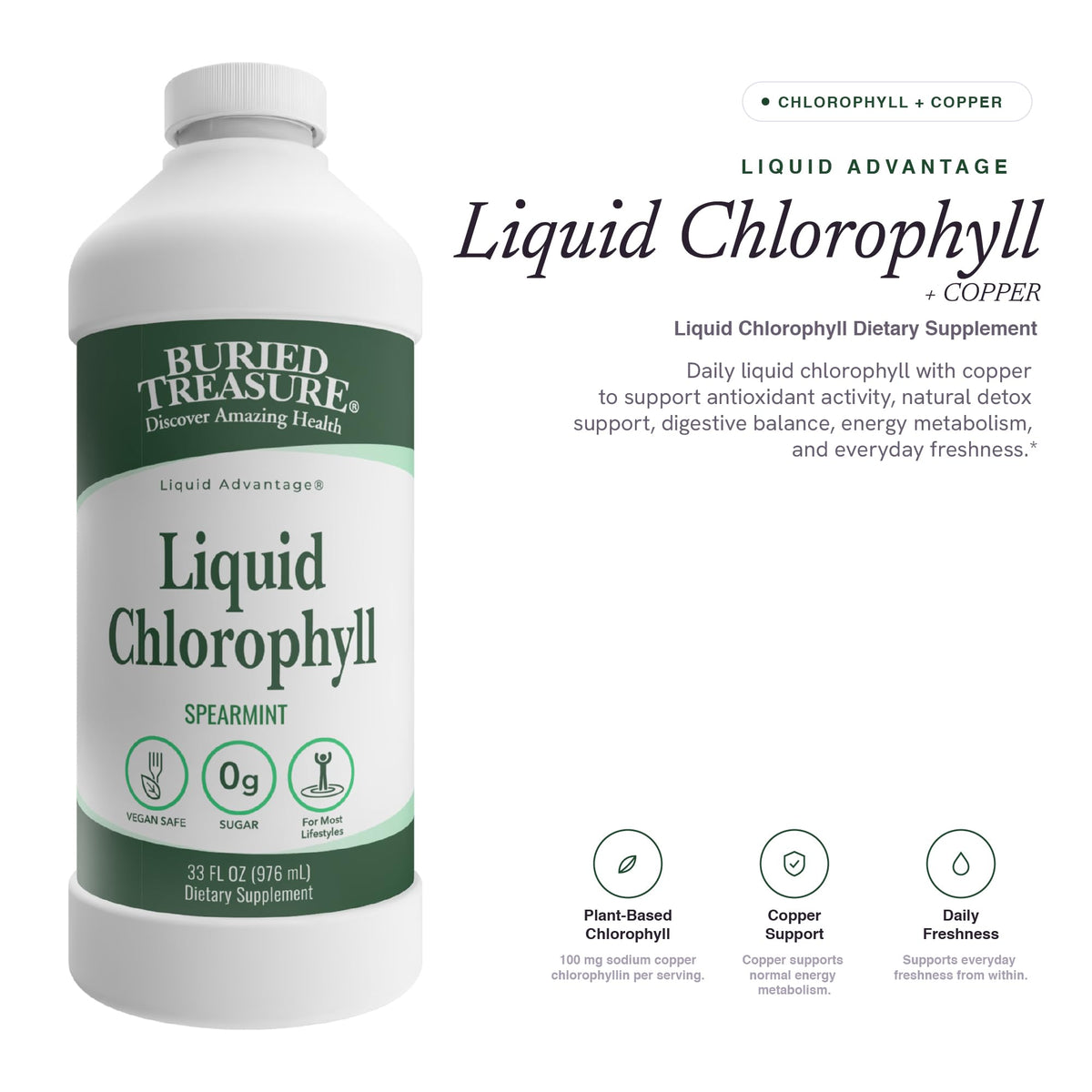 Buried Treasure Liquid Chlorophyll 100 mg Digestive Support - 32 Fl Oz - image 5