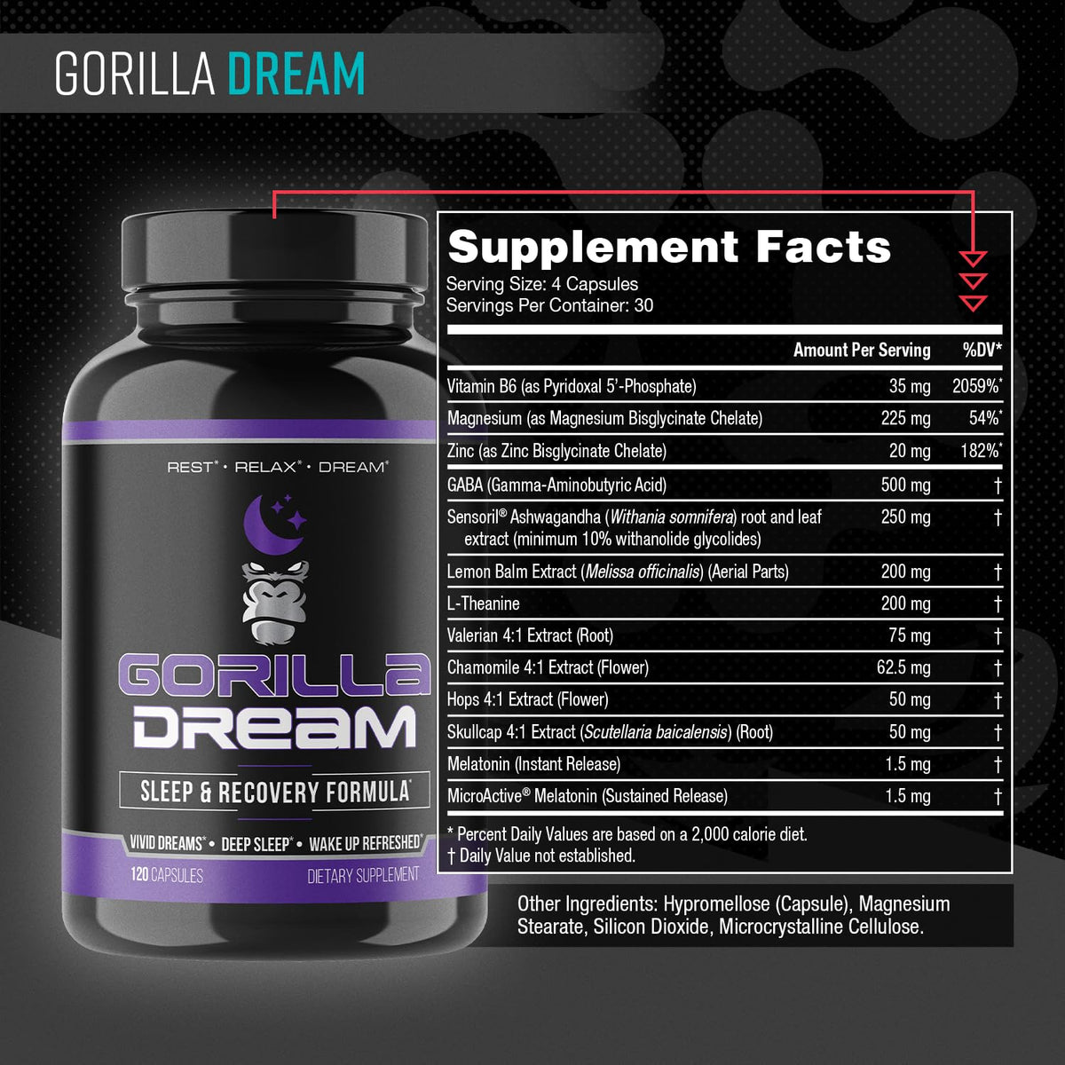 Gorilla Mind Dream Sleep & Recovery Supplement - 120 Capsules - image 2