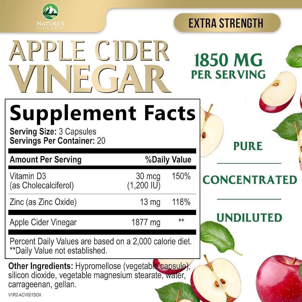 Nature's Peak Apple Cider Vinegar 1877mg Per Serving - Vitamin D3