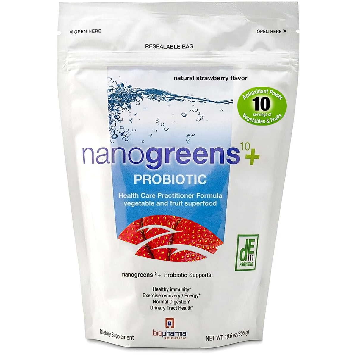 Biopharma Scientific NanoGreens + Probiotic Green Spirulina Powder