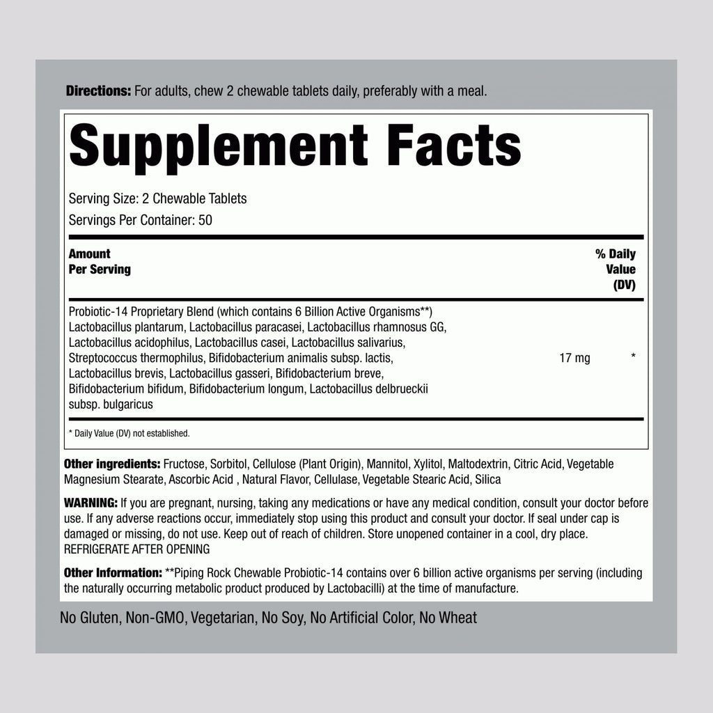 Piping Rock Probiotic for Women and Men - 100 Tablets - image 2